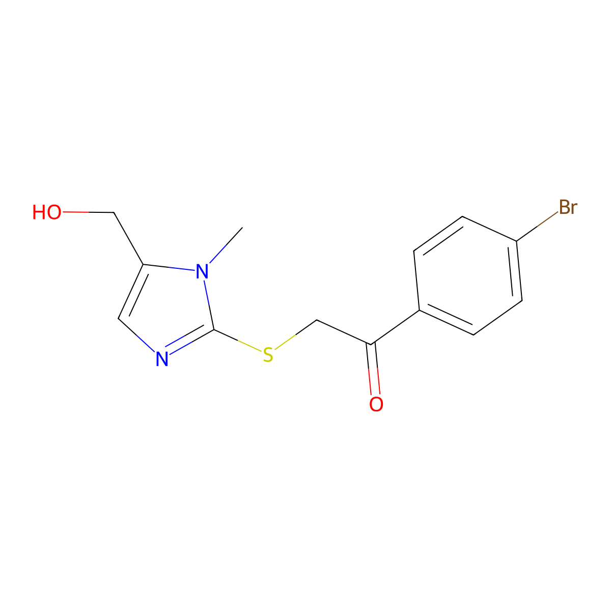1-(4-bromophenyl)-2-{[5-(hydroxymethyl)-1-methyl-1H-imidazol-2-yl]sulfanyl}-1-ethanone molecular structure, CAS 338422-60-9