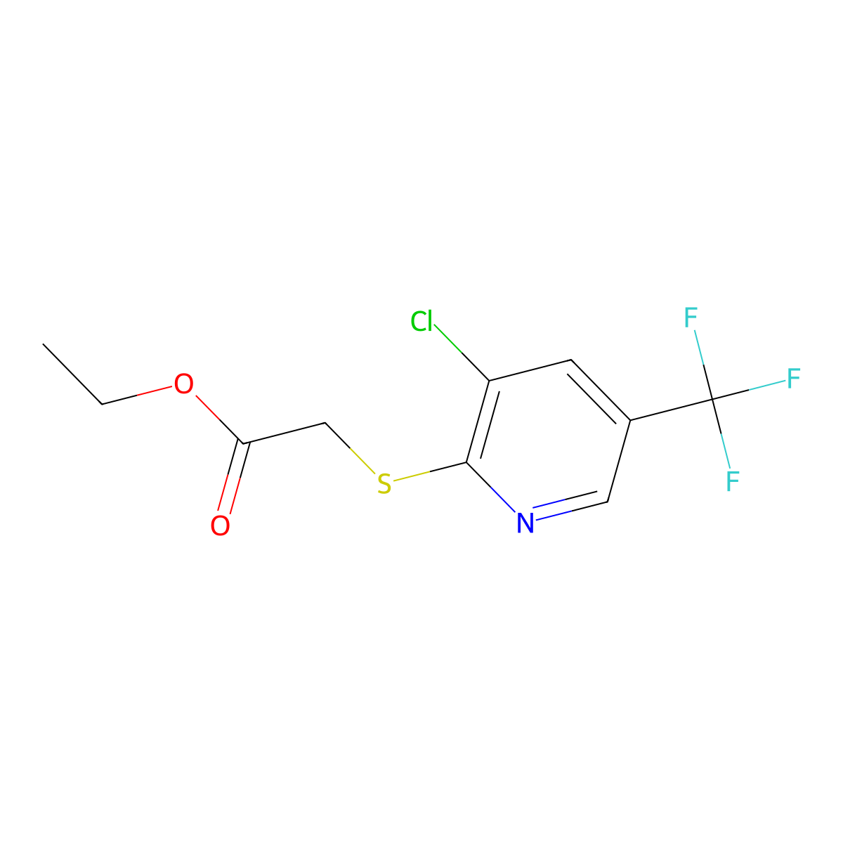 Ethyl 2-{[3-chloro-5-(trifluoromethyl)pyridin-2-yl]sulfanyl}acetate molecular structure, CAS 338422-70-1