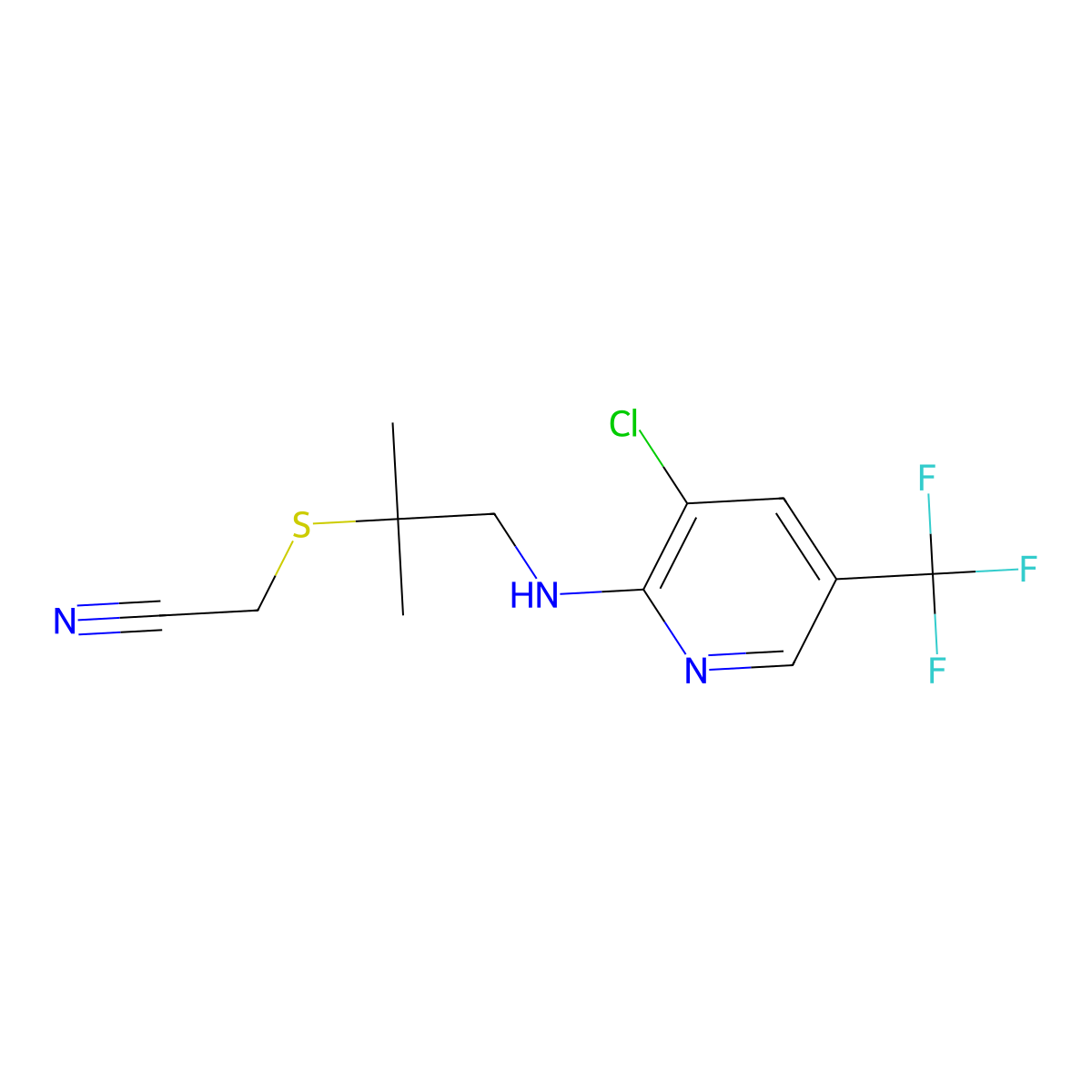 2-[(2-{[3-Chloro-5-(trifluoromethyl)-2-pyridinyl]amino}-1,1-dimethylethyl)sulfanyl]acetonitrile molecular structure, CAS 338422-86-9