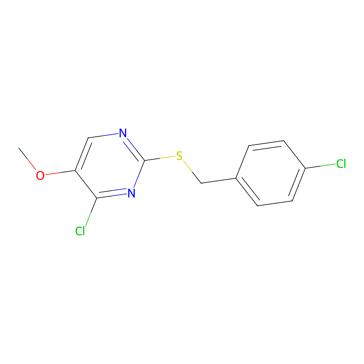 4-Chloro-2-((4-chlorobenzyl)sulfanyl)-5-methoxypyrimidine molecular structure, CAS 338422-95-0