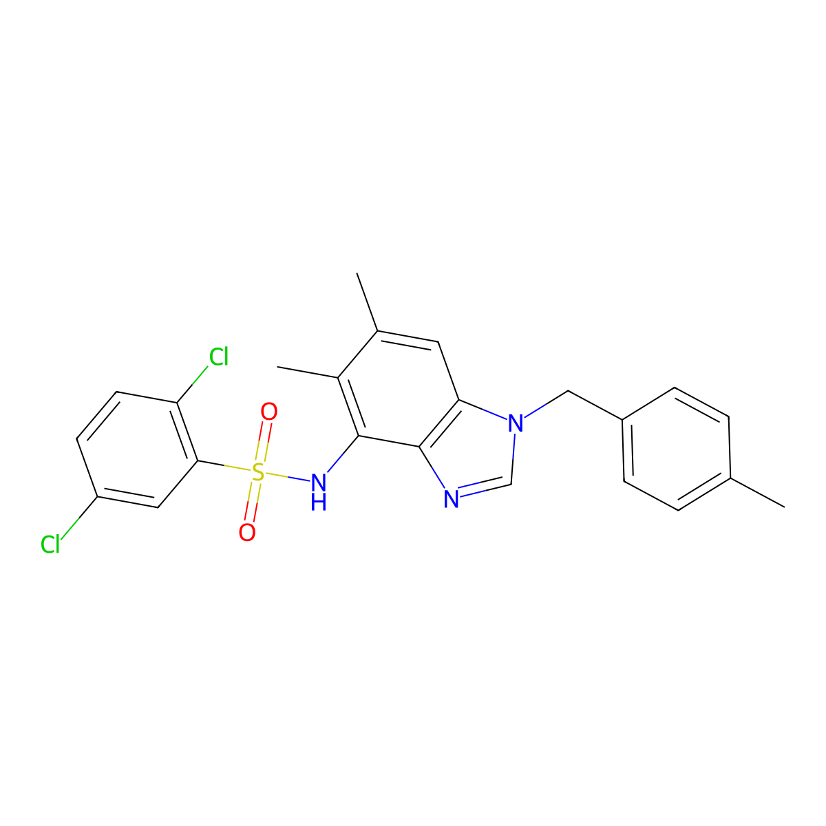 2,5-dichloro-N-[5,6-dimethyl-1-(4-methylbenzyl)-1H-1,3-benzimidazol-4-yl]benzenesulfonamide molecular structure, CAS 338422-97-2