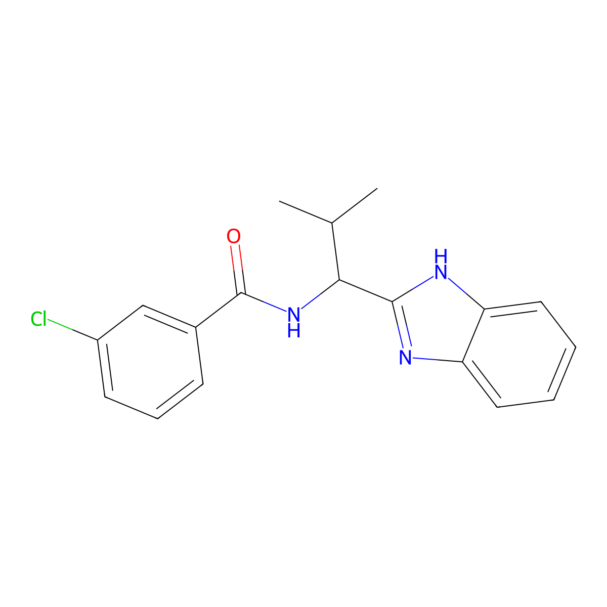 N-(1-(1H-benzo[d]imidazol-2-yl)-2-methylpropyl)-3-chlorobenzamide molecular structure, CAS 338422-98-3