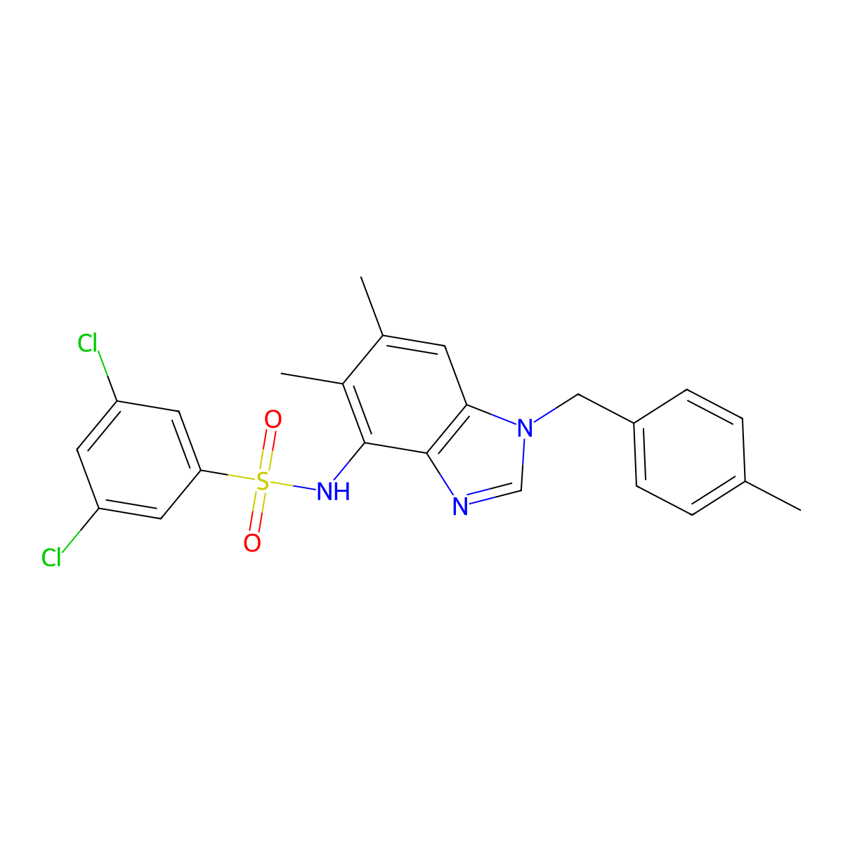 3,5-dichloro-N-[5,6-dimethyl-1-(4-methylbenzyl)-1H-1,3-benzimidazol-4-yl]benzenesulfonamide molecular structure, CAS 338423-00-0