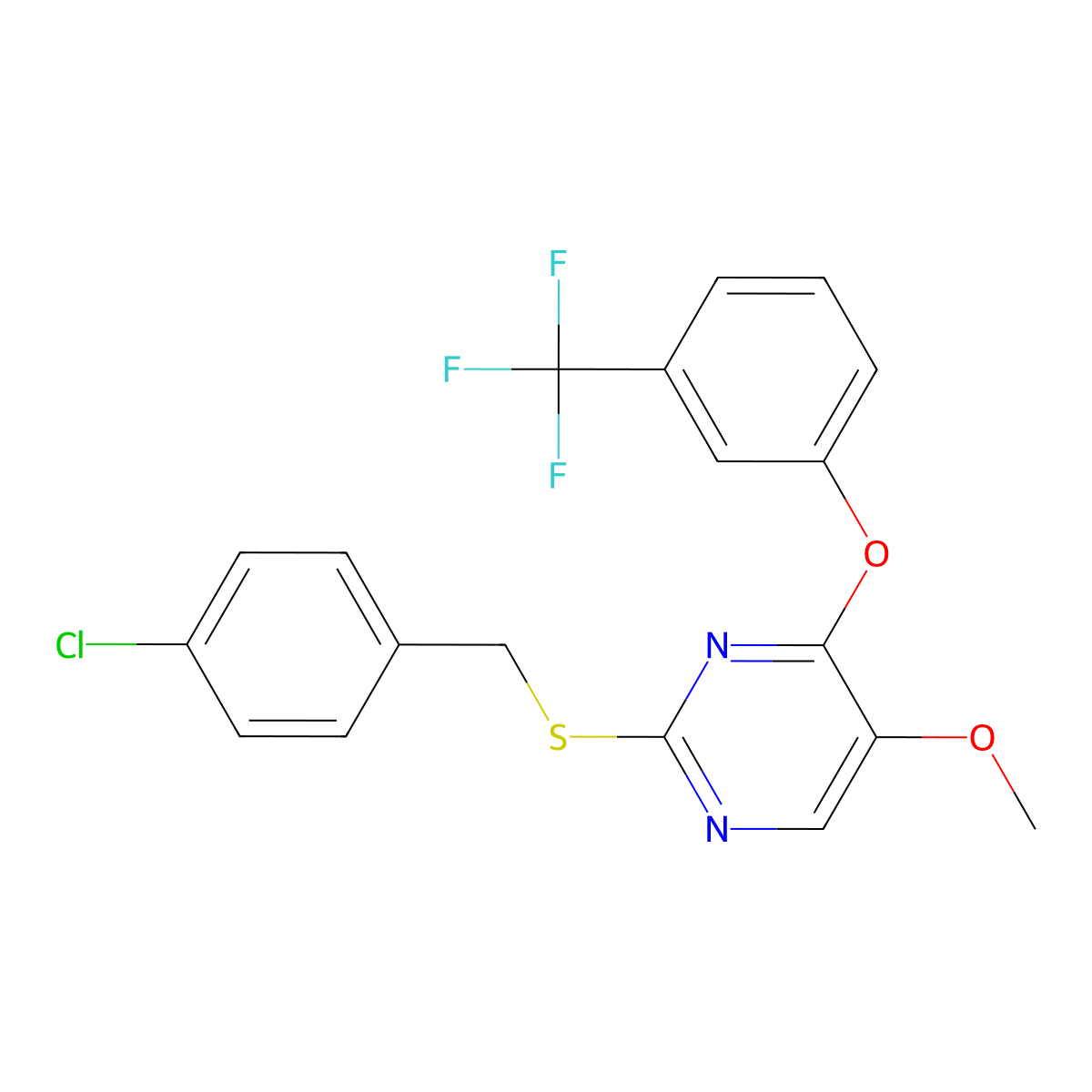2-[(4-Chlorophenyl)methylsulfanyl]-5-methoxy-4-[3-(trifluoromethyl)phenoxy]pyrimidine molecular structure, CAS 338423-07-7