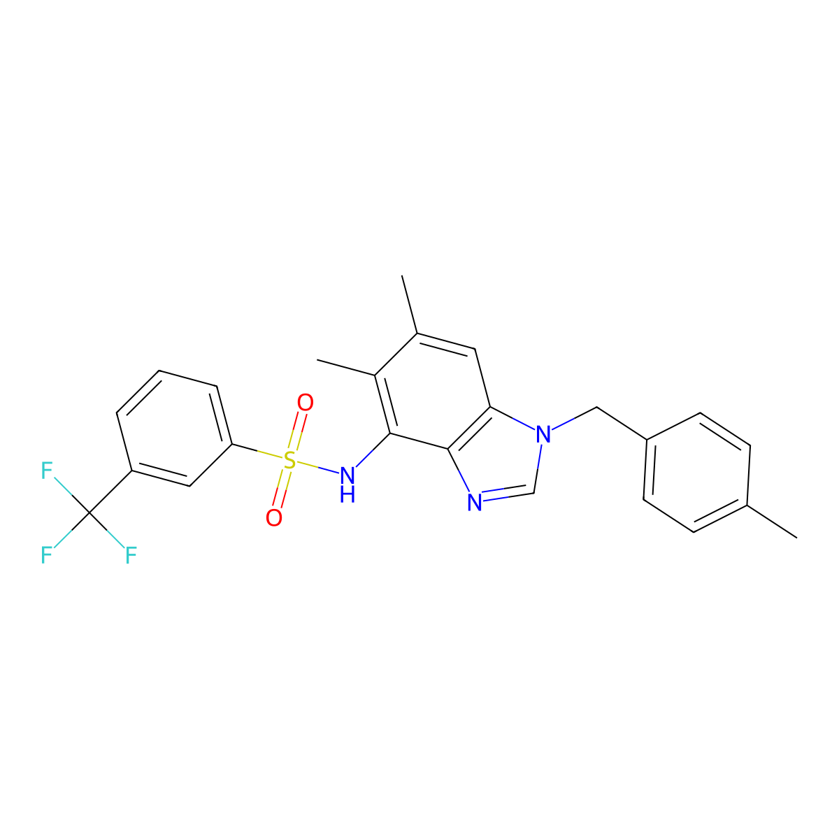 N-[5,6-dimethyl-1-(4-methylbenzyl)-1H-1,3-benzimidazol-4-yl]-3-(trifluoromethyl)benzenesulfonamide molecular structure, CAS 338423-11-3
