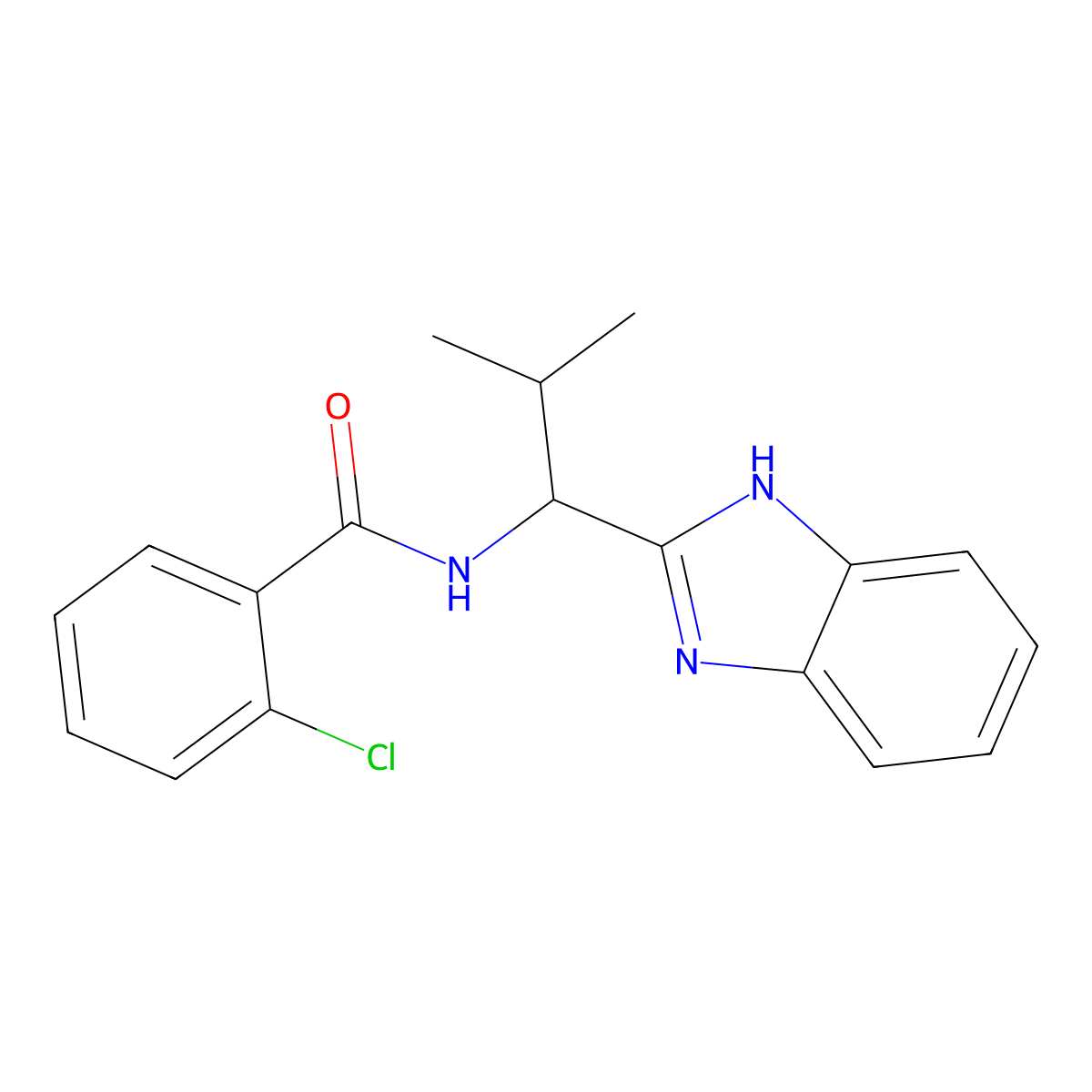N-(1-(1H-1,3-benzimidazol-2-yl)-2-methylpropyl)-2-chlorobenzenecarboxamide molecular structure, CAS 338423-15-7