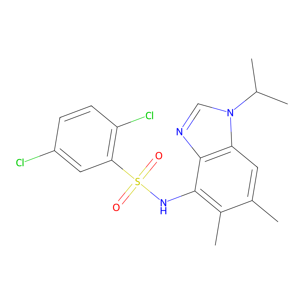 2,5-dichloro-N-(1-isopropyl-5,6-dimethyl-1H-1,3-benzimidazol-4-yl)benzenesulfonamide molecular structure, CAS 338423-22-6