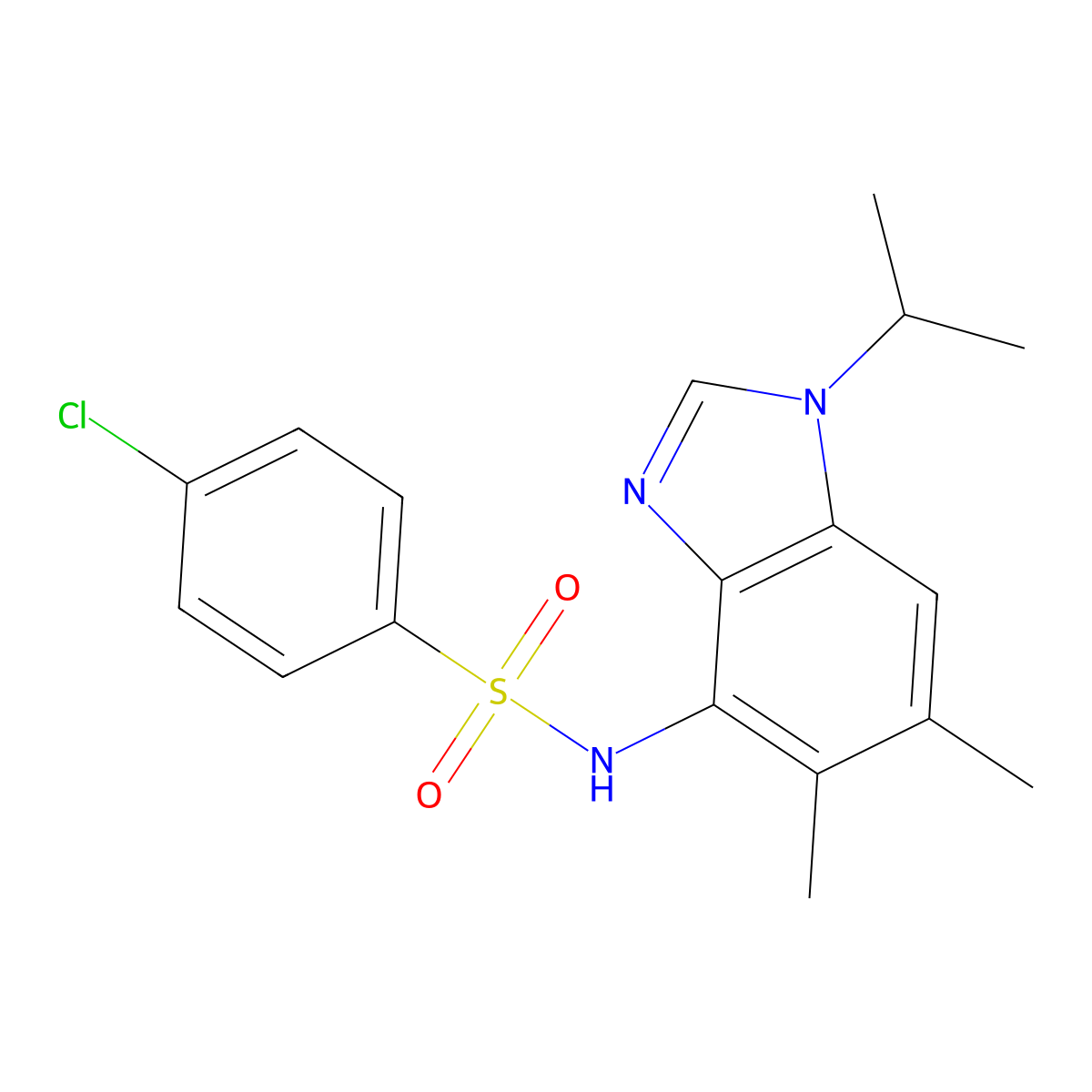 4-chloro-N-(1-isopropyl-5,6-dimethyl-1H-1,3-benzimidazol-4-yl)benzenesulfonamide molecular structure, CAS 338423-28-2