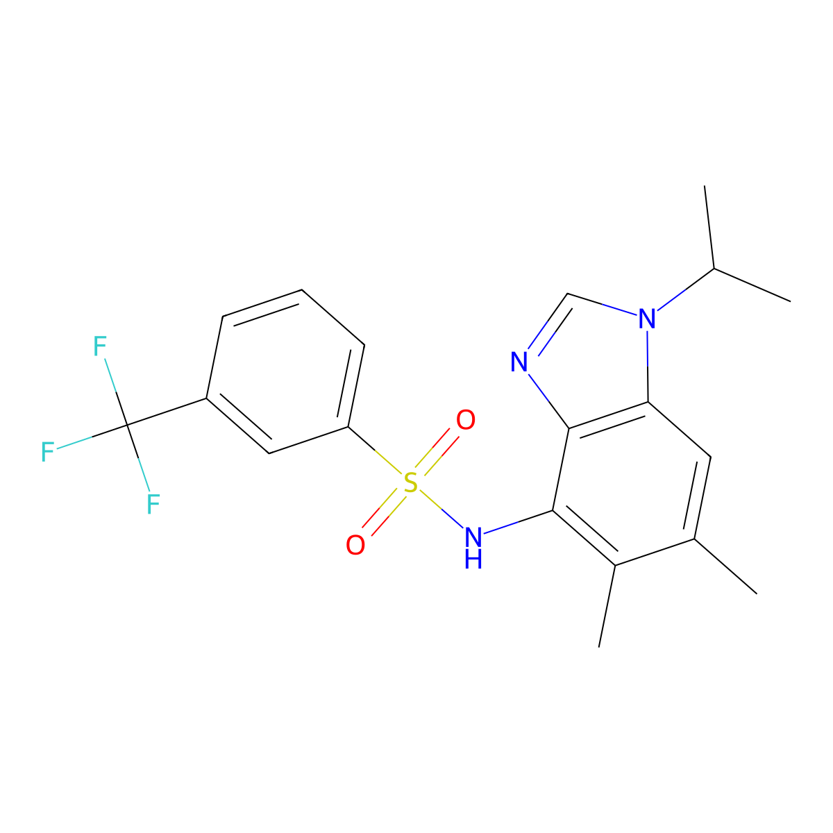 N-(1-isopropyl-5,6-dimethyl-1H-1,3-benzimidazol-4-yl)-3-(trifluoromethyl)benzenesulfonamide molecular structure, CAS 338423-29-3