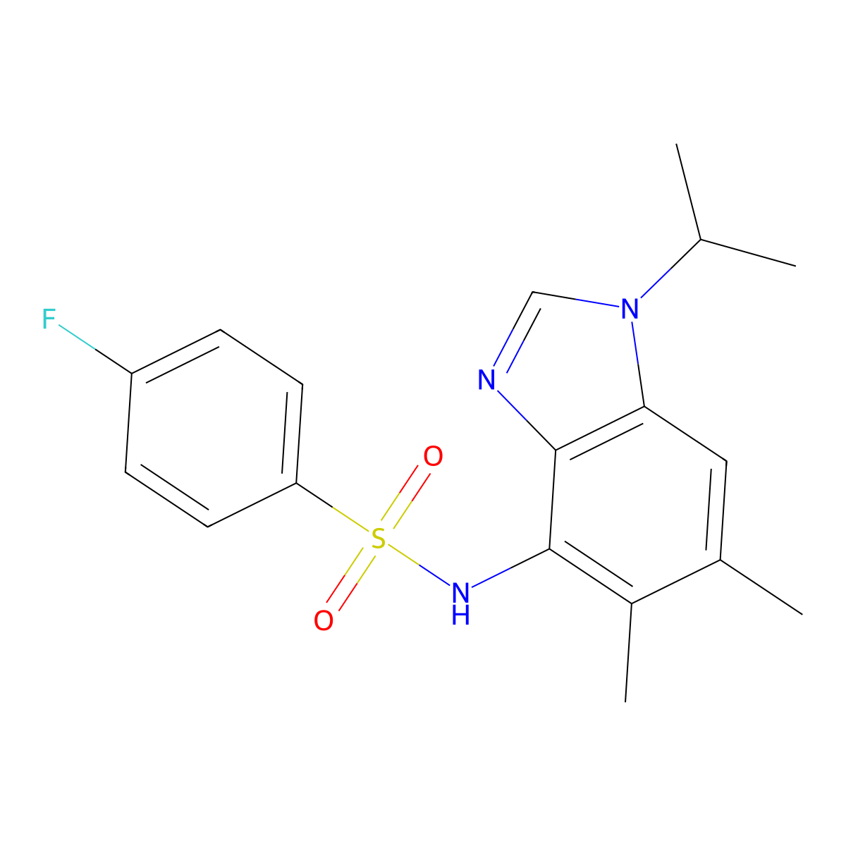 4-fluoro-N-(1-isopropyl-5,6-dimethyl-1H-1,3-benzimidazol-4-yl)benzenesulfonamide molecular structure, CAS 338423-30-6