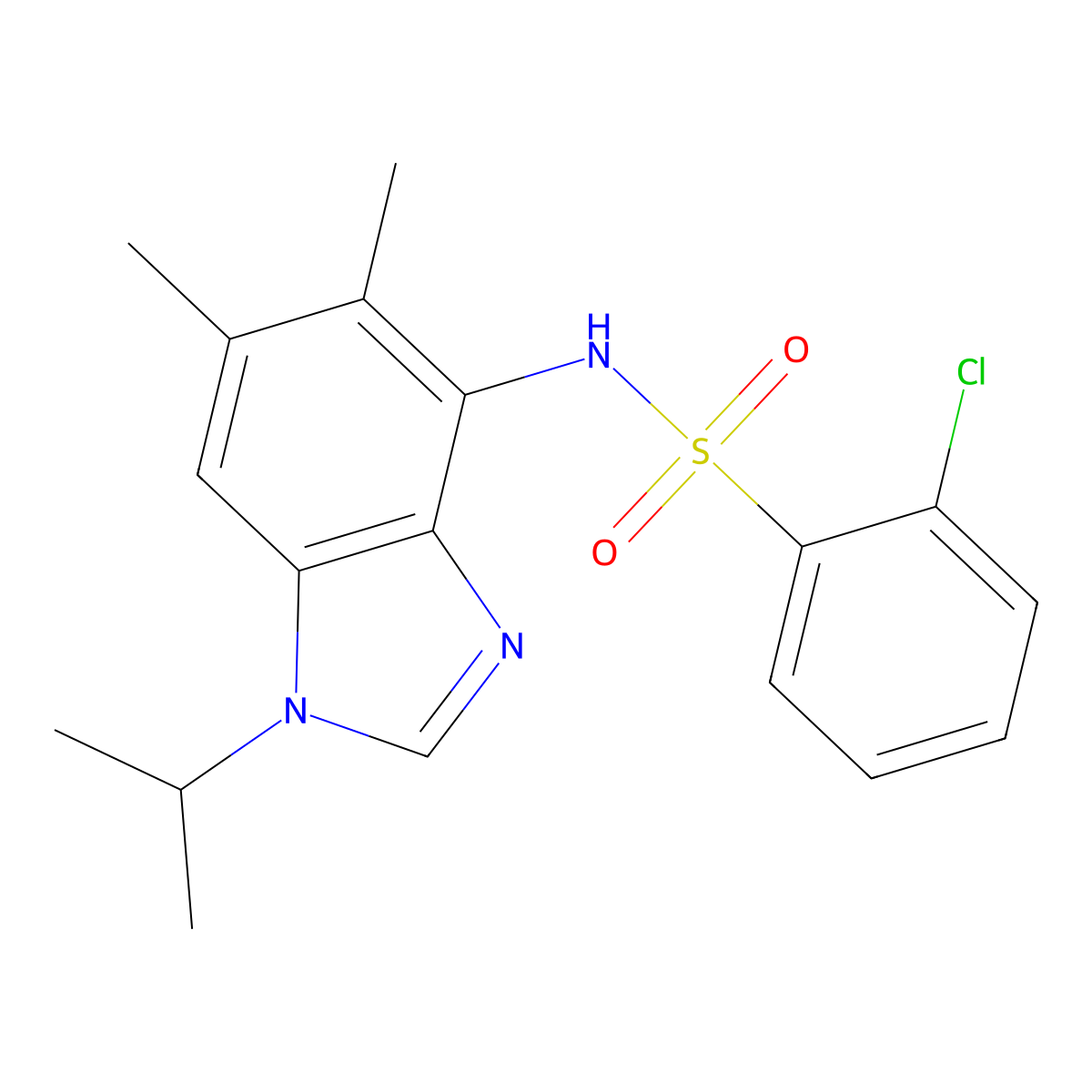 2-chloro-N-(1-isopropyl-5,6-dimethyl-1H-1,3-benzimidazol-4-yl)benzenesulfonamide molecular structure, CAS 338423-31-7