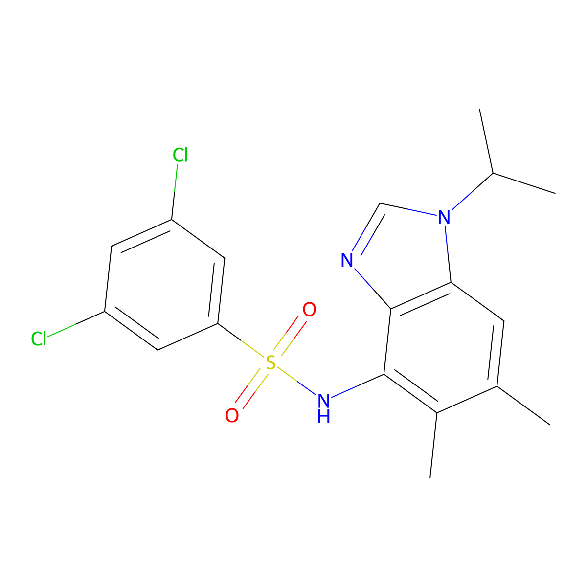 3,5-dichloro-N-(1-isopropyl-5,6-dimethyl-1H-1,3-benzimidazol-4-yl)benzenesulfonamide molecular structure, CAS 338423-32-8