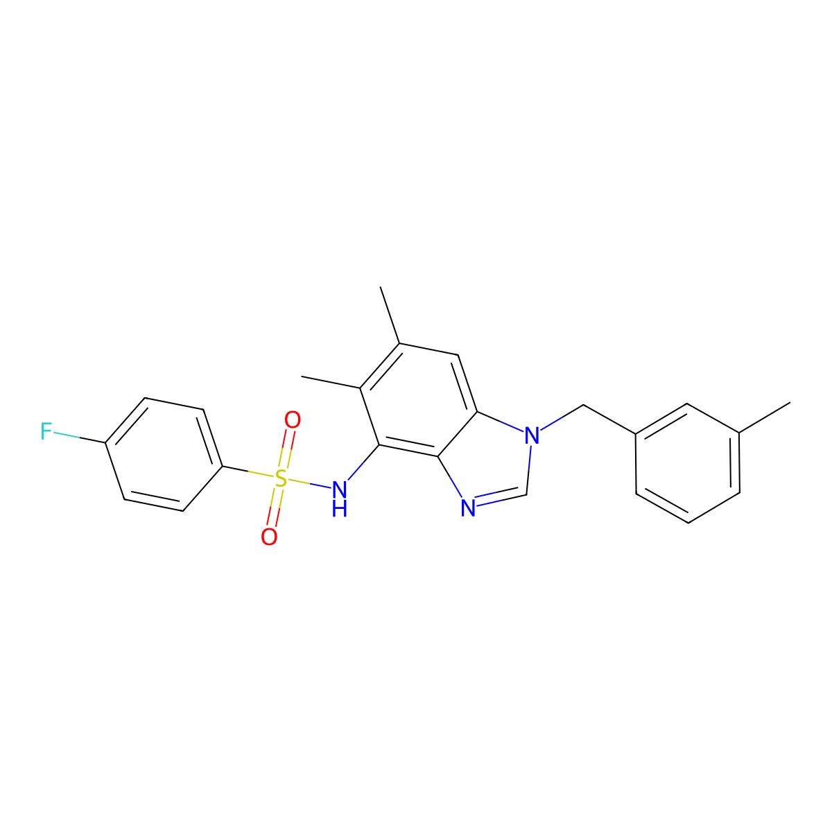 N-[5,6-dimethyl-1-(3-methylbenzyl)-1H-1,3-benzimidazol-4-yl]-4-fluorobenzenesulfonamide molecular structure, CAS 338423-33-9
