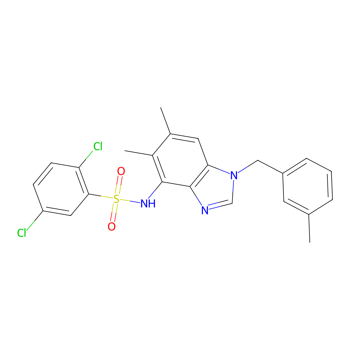 2,5-dichloro-N-[5,6-dimethyl-1-(3-methylbenzyl)-1H-1,3-benzimidazol-4-yl]benzenesulfonamide molecular structure, CAS 338423-39-5