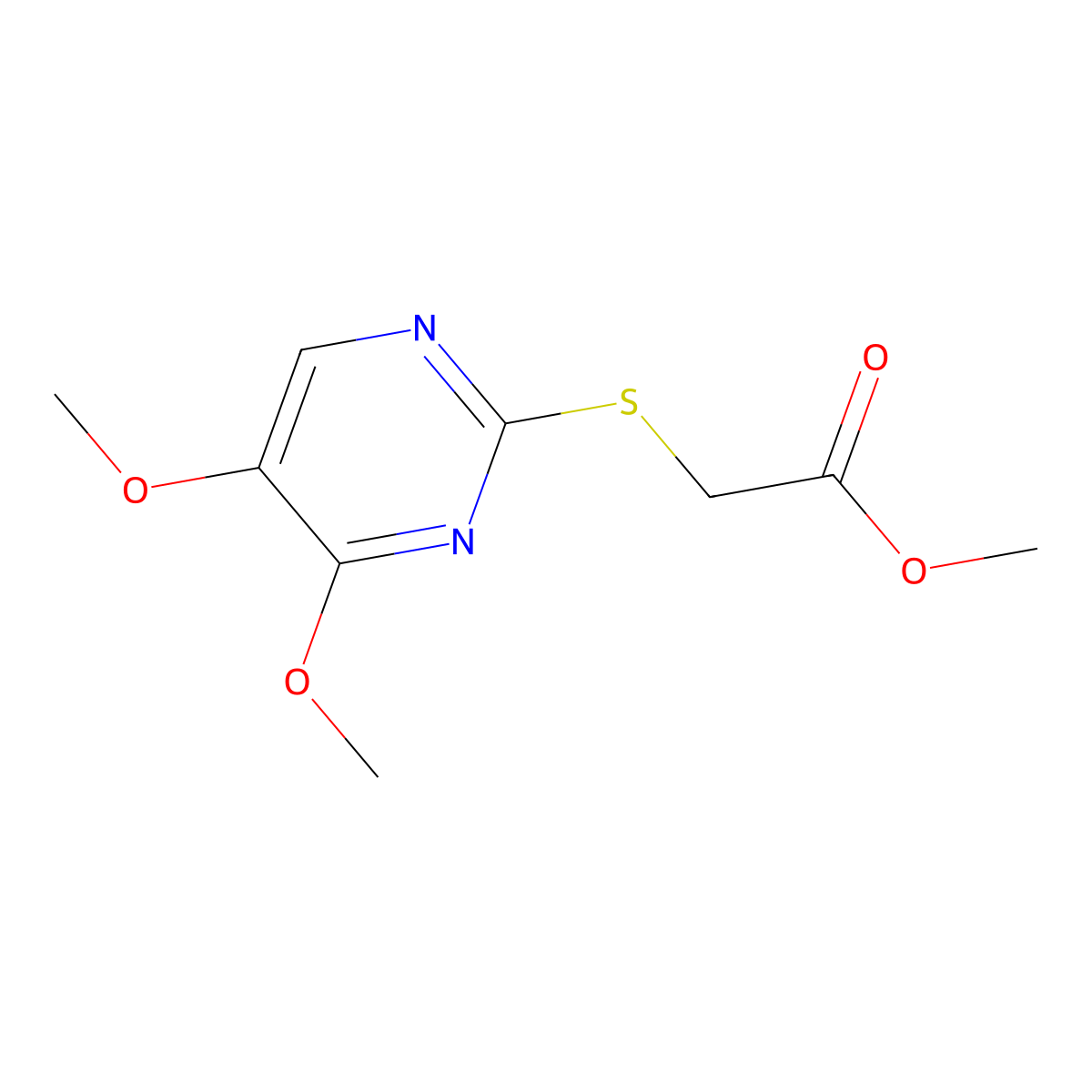 Methyl 2-((4,5-dimethoxy-2-pyrimidinyl)sulfanyl)acetate molecular structure, CAS 338423-43-1