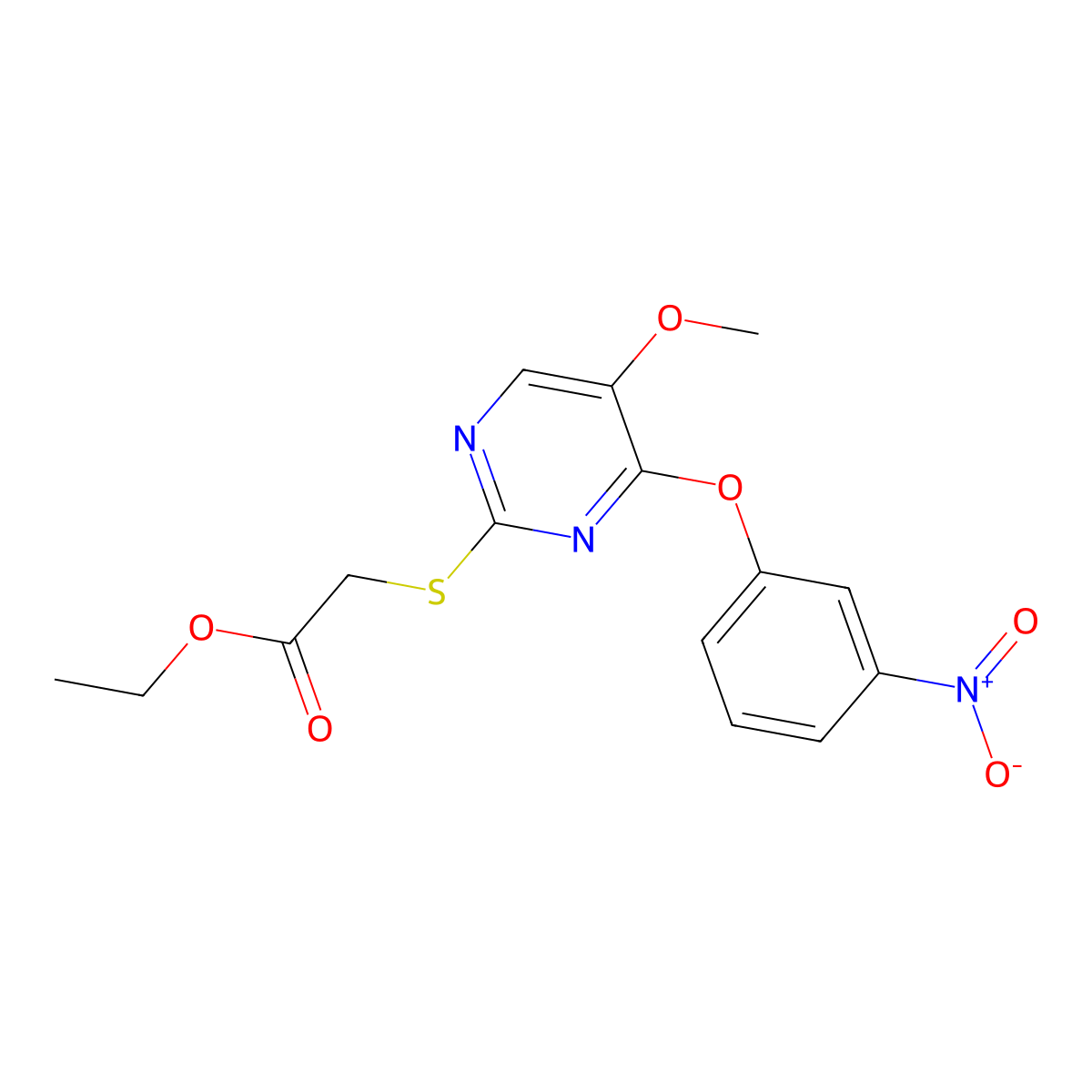 Ethyl 2-{[5-methoxy-4-(3-nitrophenoxy)-2-pyrimidinyl]sulfanyl}acetate molecular structure, CAS 338423-44-2
