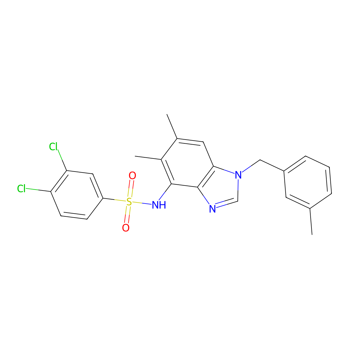 3,4-dichloro-N-[5,6-dimethyl-1-(3-methylbenzyl)-1H-1,3-benzimidazol-4-yl]benzenesulfonamide molecular structure, CAS 338423-45-3