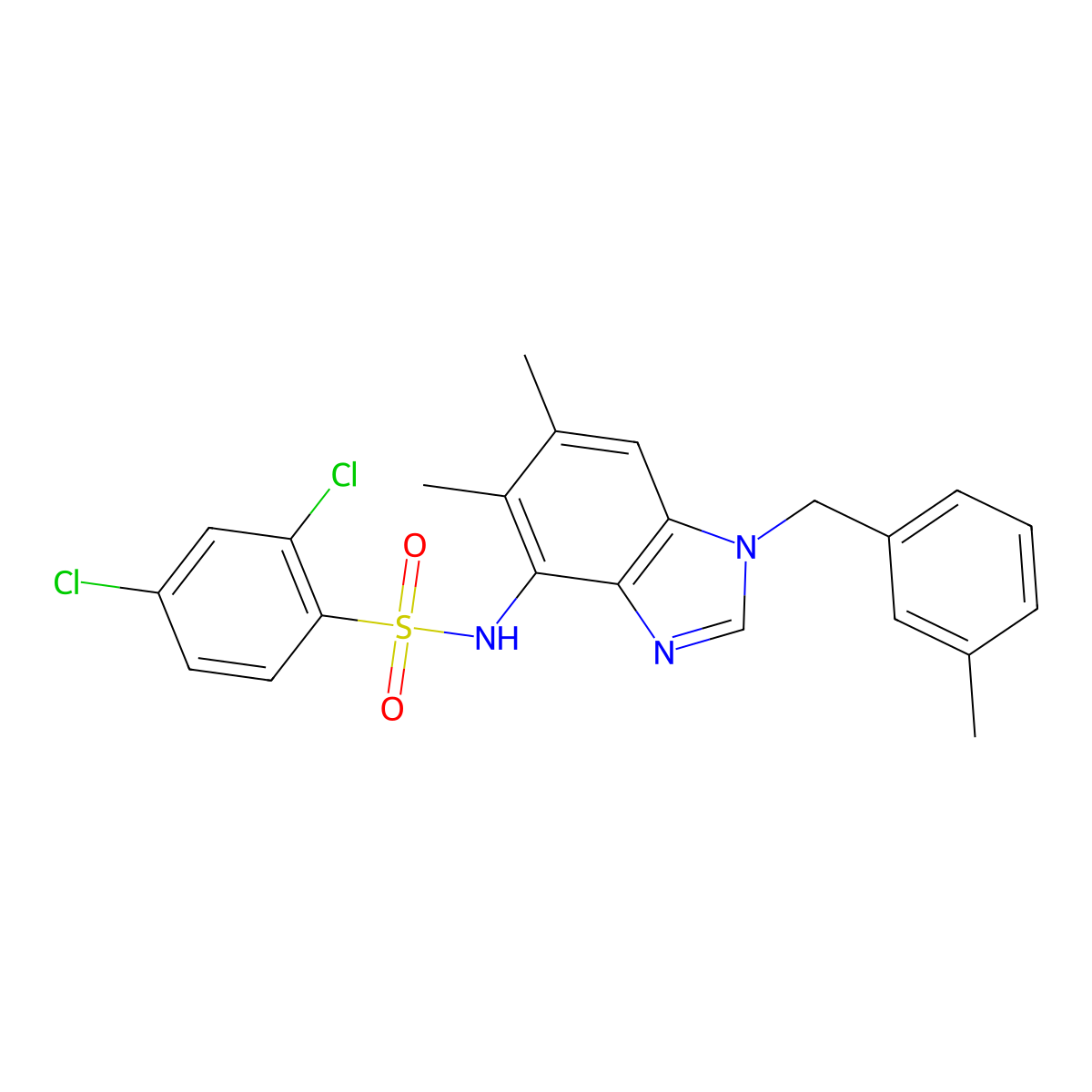 2,4-dichloro-N-[5,6-dimethyl-1-(3-methylbenzyl)-1H-1,3-benzimidazol-4-yl]benzenesulfonamide molecular structure, CAS 338423-46-4