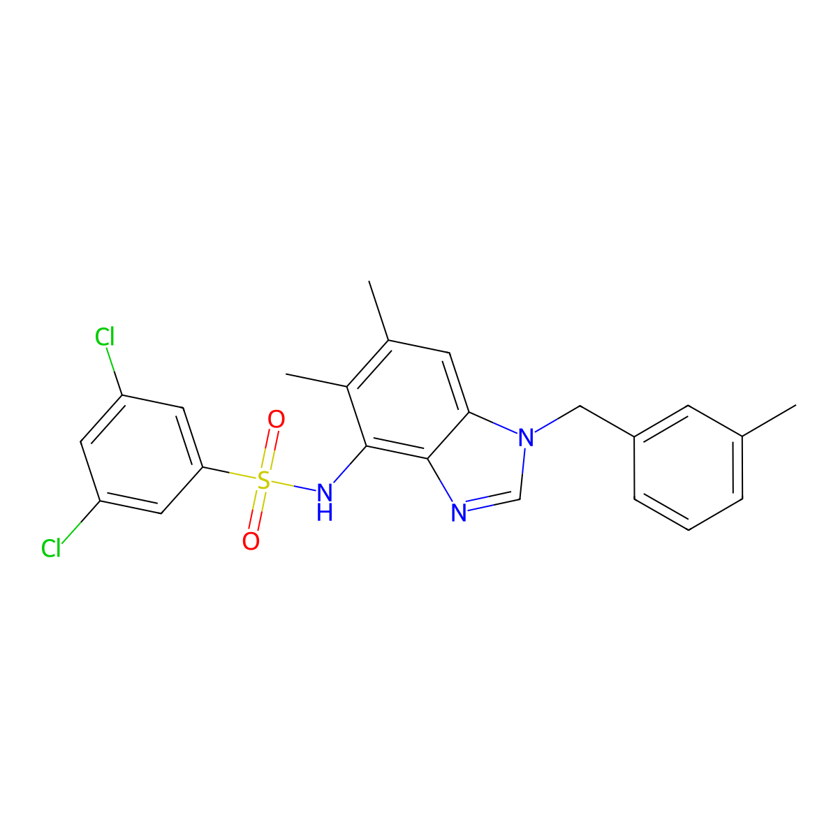 3,5-dichloro-N-[5,6-dimethyl-1-(3-methylbenzyl)-1H-1,3-benzimidazol-4-yl]benzenesulfonamide molecular structure, CAS 338423-54-4
