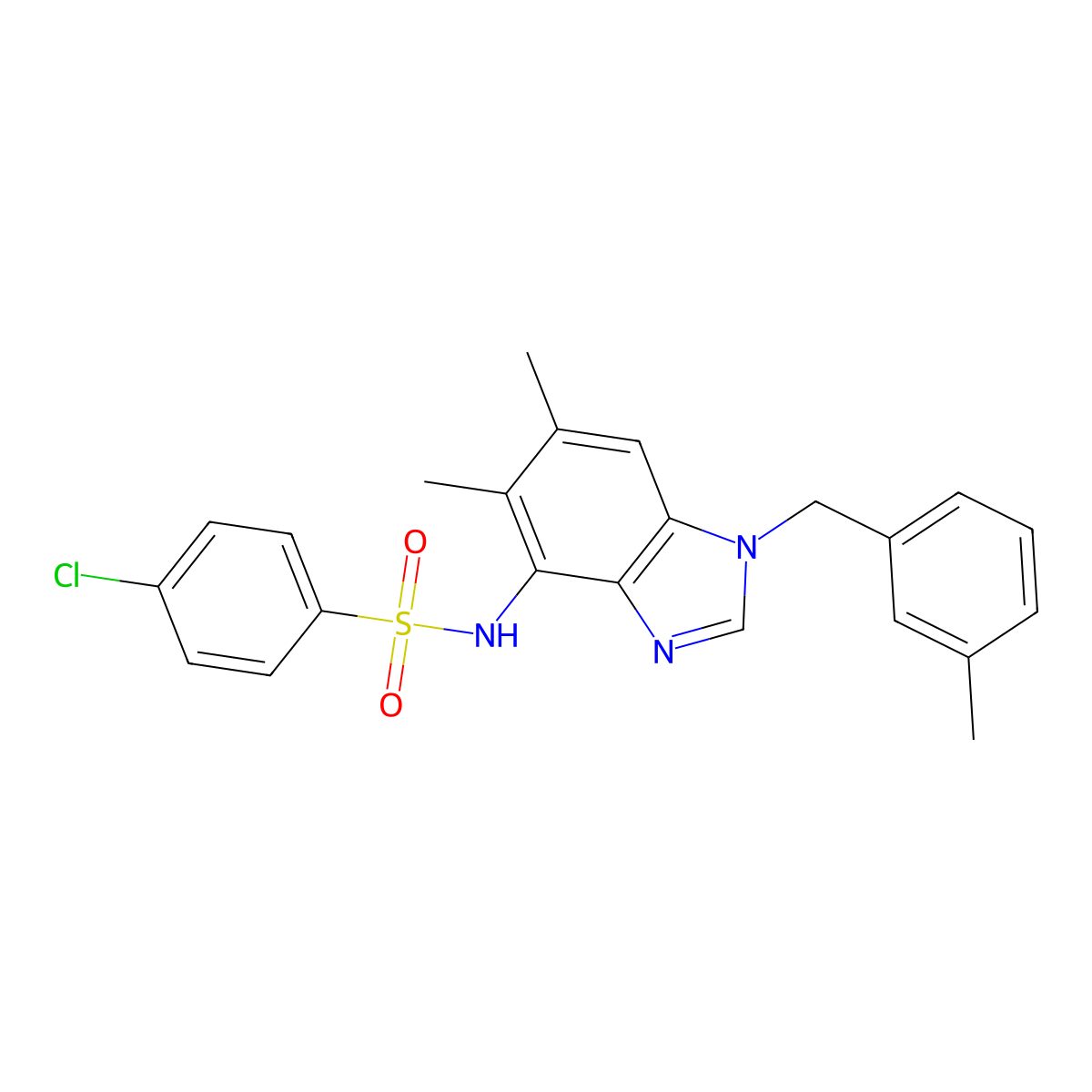 4-chloro-N-[5,6-dimethyl-1-(3-methylbenzyl)-1H-1,3-benzimidazol-4-yl]benzenesulfonamide molecular structure, CAS 338423-61-3