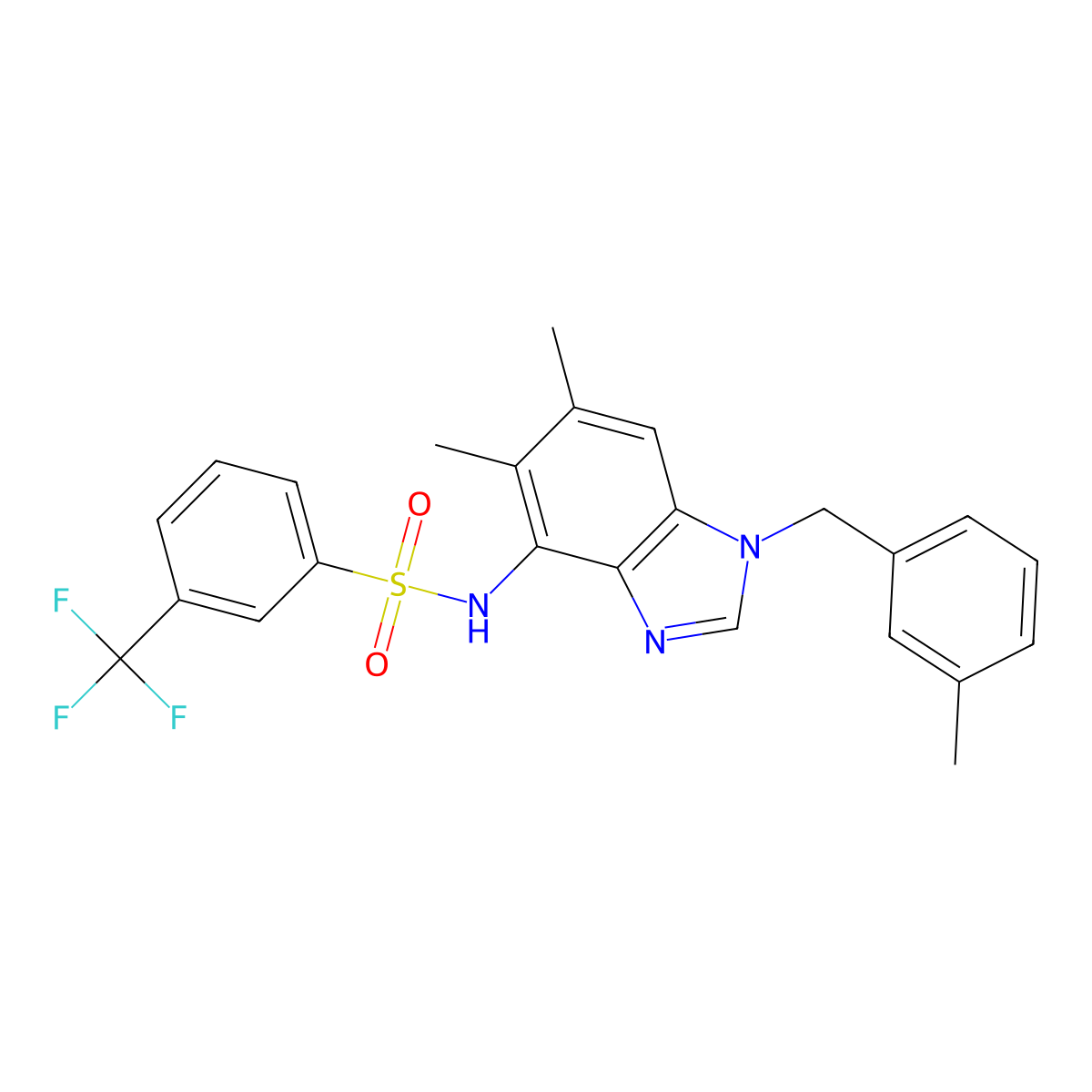 N-[5,6-dimethyl-1-(3-methylbenzyl)-1H-1,3-benzimidazol-4-yl]-3-(trifluoromethyl)benzenesulfonamide molecular structure, CAS 338423-68-0