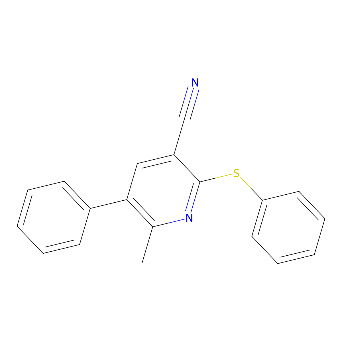 6-Methyl-5-phenyl-2-(phenylthio)-3-pyridinecarbonitrile molecular structure, CAS 338423-74-8