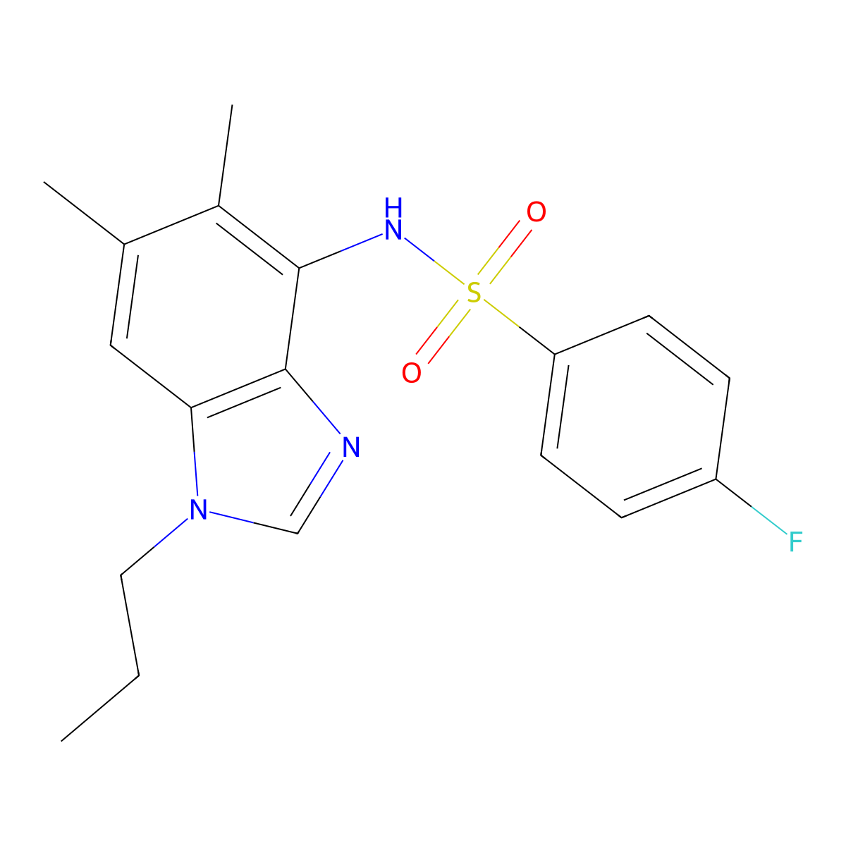 N-(5,6-dimethyl-1-propyl-1H-1,3-benzimidazol-4-yl)-4-fluorobenzenesulfonamide molecular structure, CAS 338423-76-0