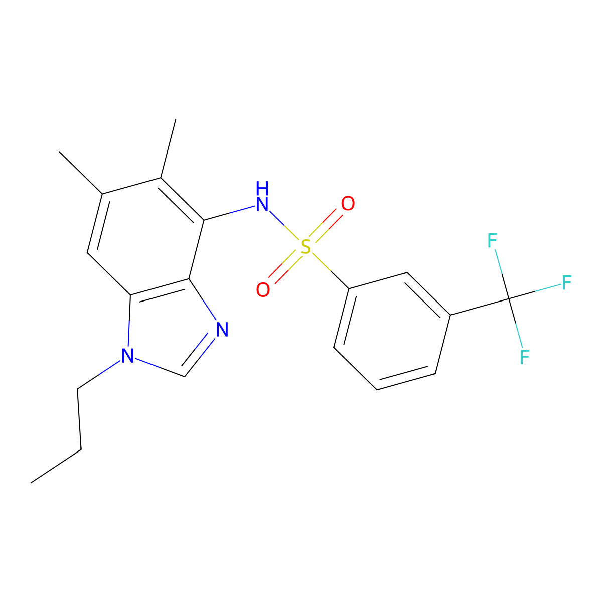 N-(5,6-dimethyl-1-propyl-1H-1,3-benzimidazol-4-yl)-3-(trifluoromethyl)benzenesulfonamide molecular structure, CAS 338423-77-1