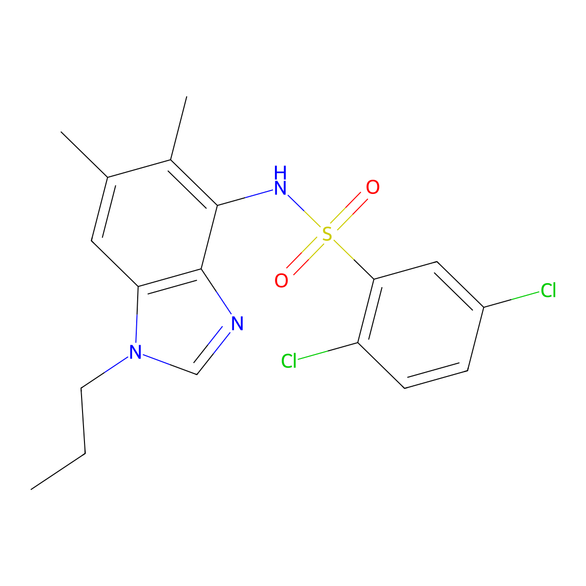 2,5-dichloro-N-(5,6-dimethyl-1-propyl-1H-1,3-benzimidazol-4-yl)benzenesulfonamide molecular structure, CAS 338423-78-2