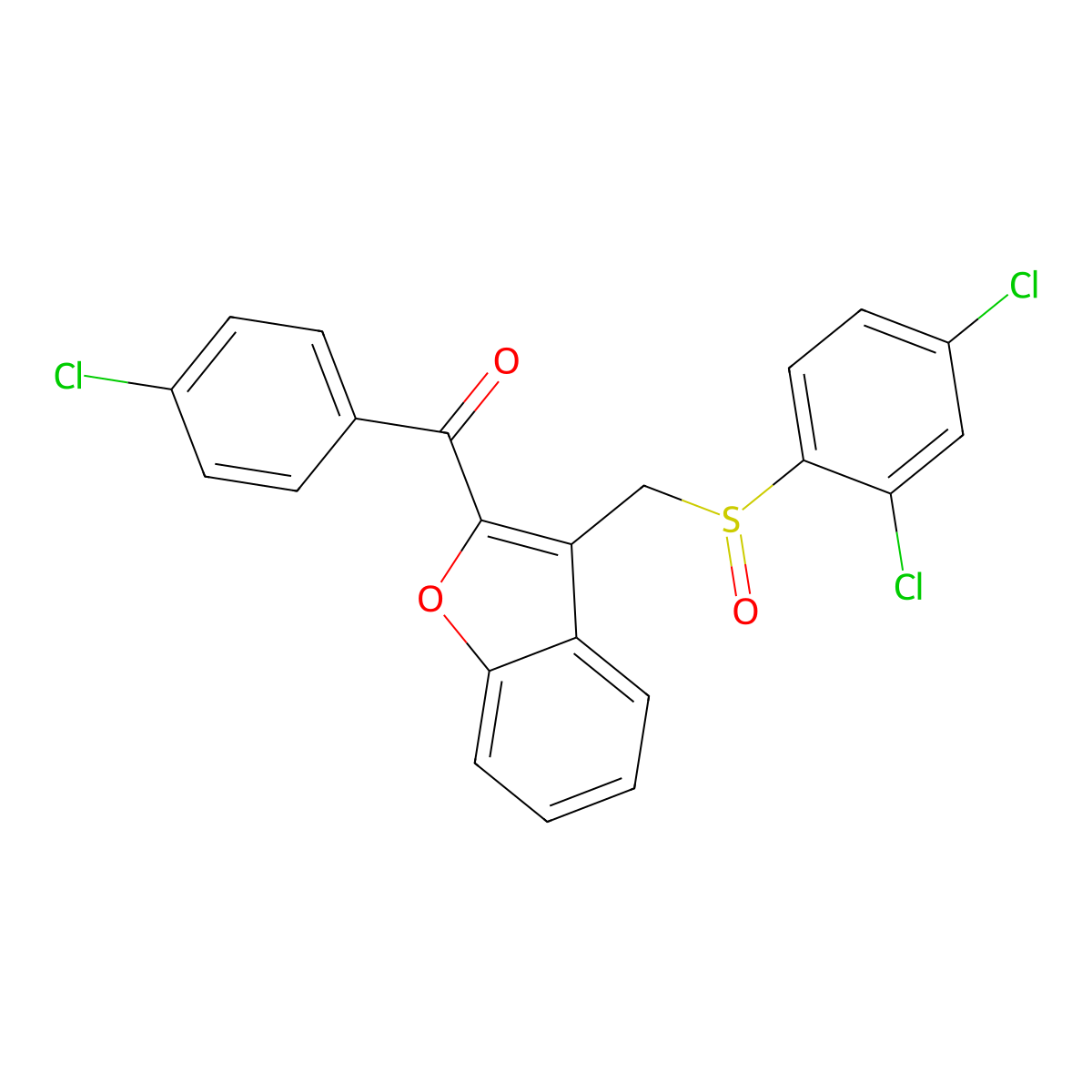 (4-Chlorophenyl)(3-{[(2,4-dichlorophenyl)sulfinyl]methyl}-1-benzofuran-2-yl)methanone molecular structure, CAS 338423-84-0