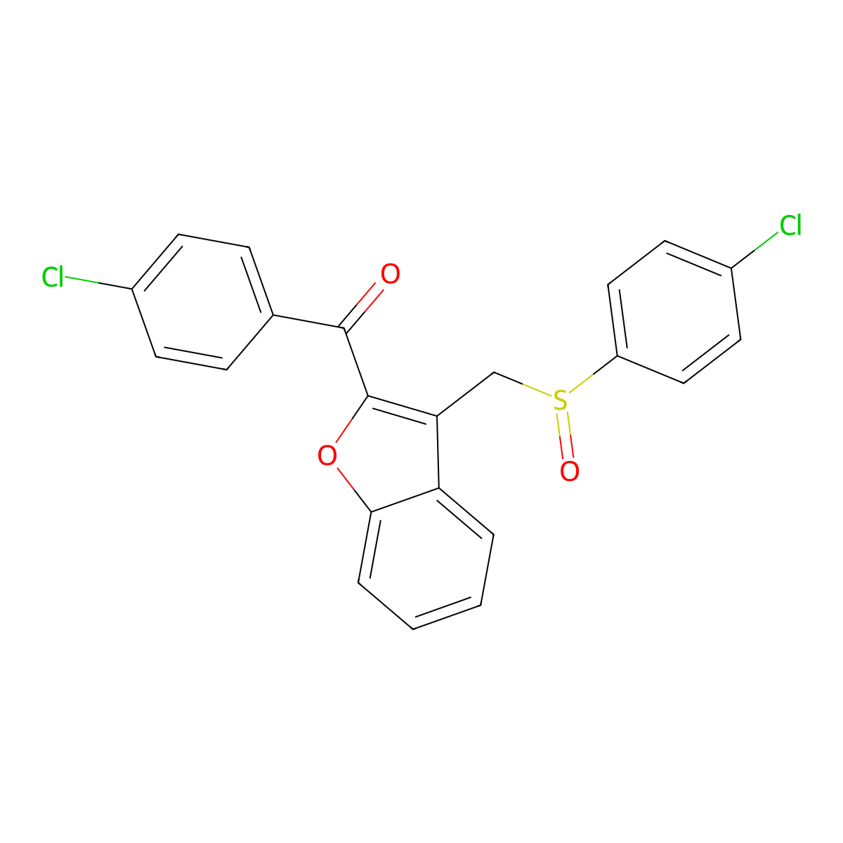 (4-Chlorophenyl)(3-{[(4-chlorophenyl)sulfinyl]methyl}-1-benzofuran-2-yl)methanone molecular structure, CAS 338423-85-1