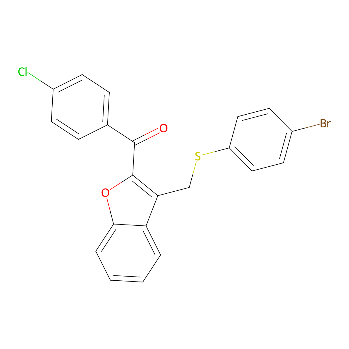 (3-{[(4-Bromophenyl)sulfanyl]methyl}-1-benzofuran-2-yl)(4-chlorophenyl)methanone molecular structure, CAS 338424-00-3