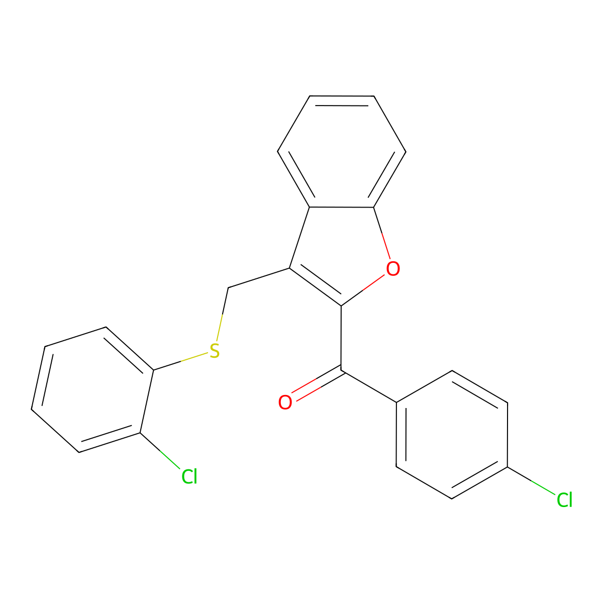 (4-Chlorophenyl)(3-{[(2-chlorophenyl)sulfanyl]methyl}-1-benzofuran-2-yl)methanone molecular structure, CAS 338424-02-5