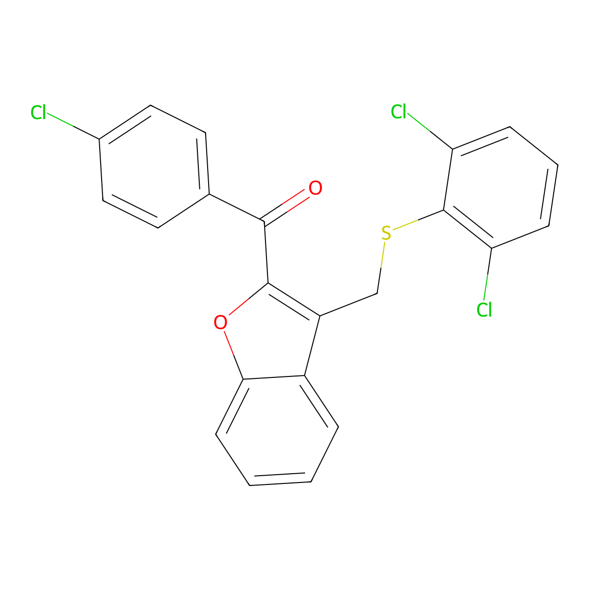 (4-Chlorophenyl)(3-{[(2,6-dichlorophenyl)sulfanyl]methyl}-1-benzofuran-2-yl)methanone molecular structure, CAS 338424-04-7