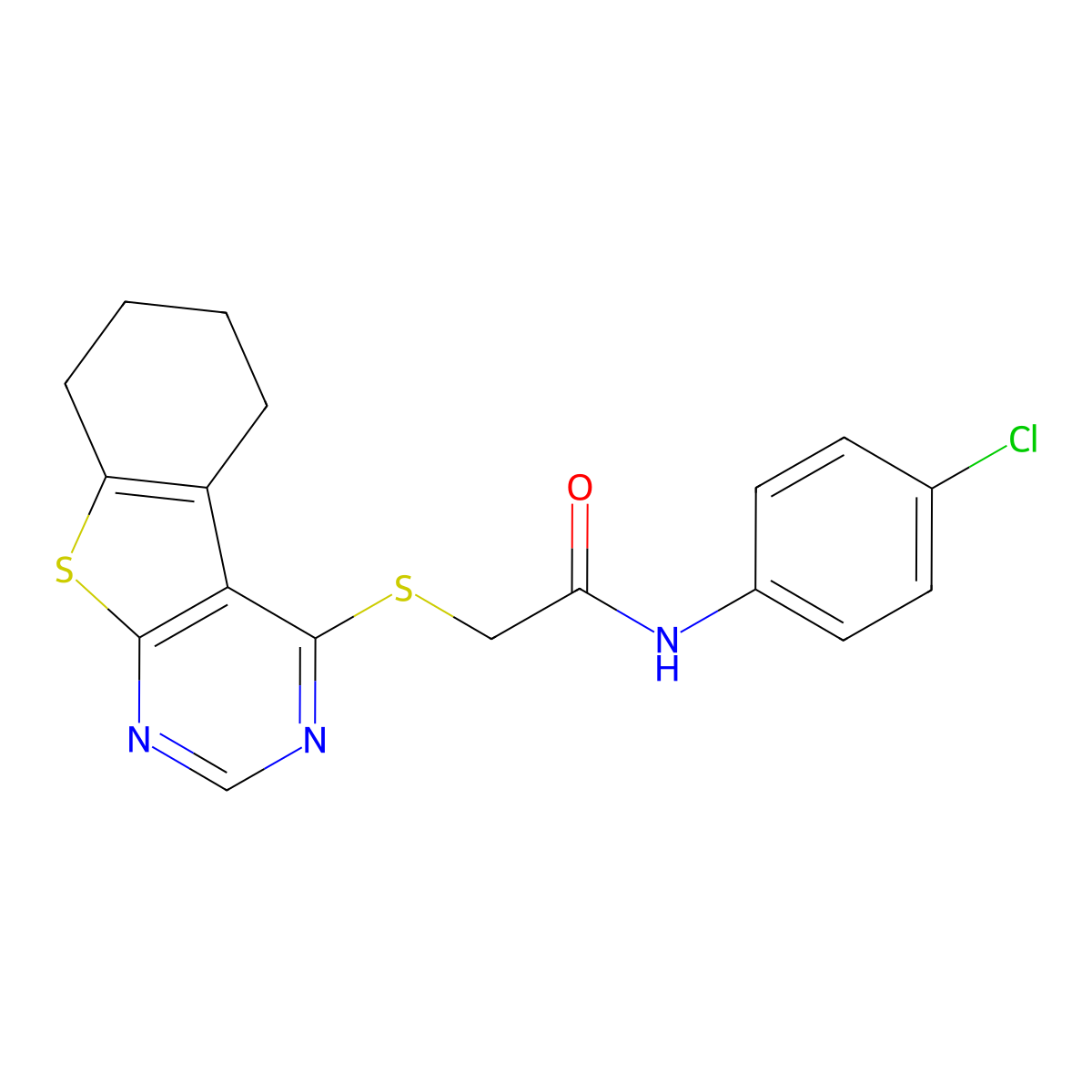 N-(4-chlorophenyl)-2-(5,6,7,8-tetrahydro[1]benzothieno[2,3-d]pyrimidin-4-ylsulfanyl)acetamide molecular structure, CAS 338424-17-2