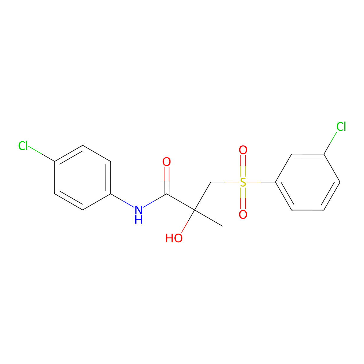 N-(4-chlorophenyl)-3-[(3-chlorophenyl)sulfonyl]-2-hydroxy-2-methylpropanamide molecular structure, CAS 338424-22-9