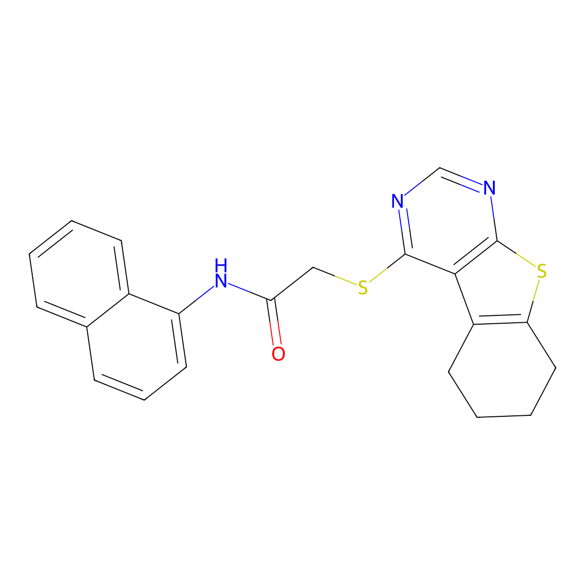 N1-(1-naphthyl)-2-(6,5]thieno[2,3-d]pyrimidin-4-ylsulfanyl)acetamide molecular structure, CAS 338424-27-4
