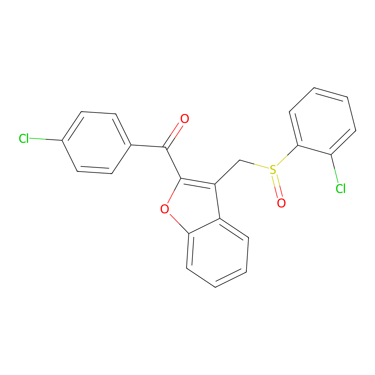 (4-Chlorophenyl)(3-{[(2-chlorophenyl)sulfinyl]methyl}-1-benzofuran-2-yl)methanone molecular structure, CAS 338424-32-1