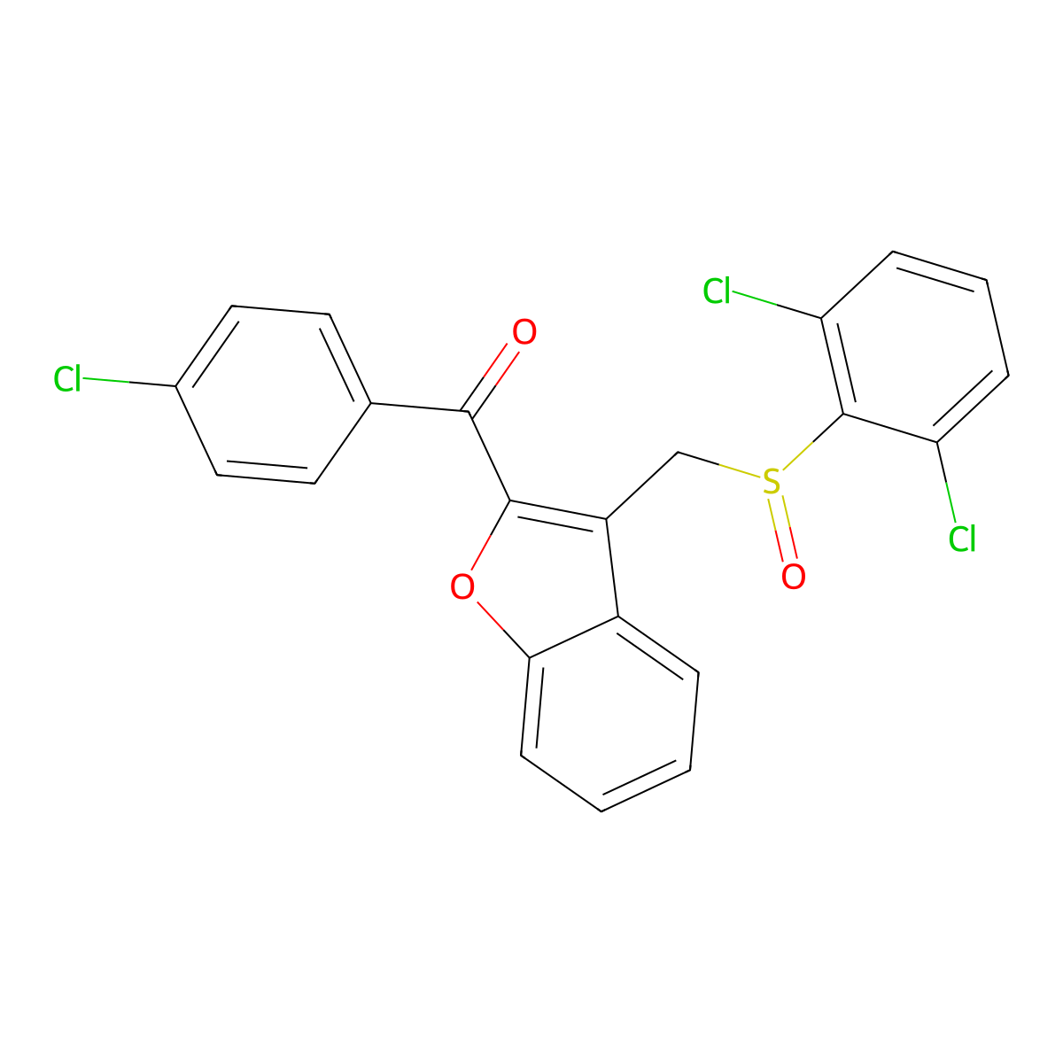 (4-Chlorophenyl)(3-{[(2,6-dichlorophenyl)sulfinyl]methyl}-1-benzofuran-2-yl)methanone molecular structure, CAS 338424-34-3
