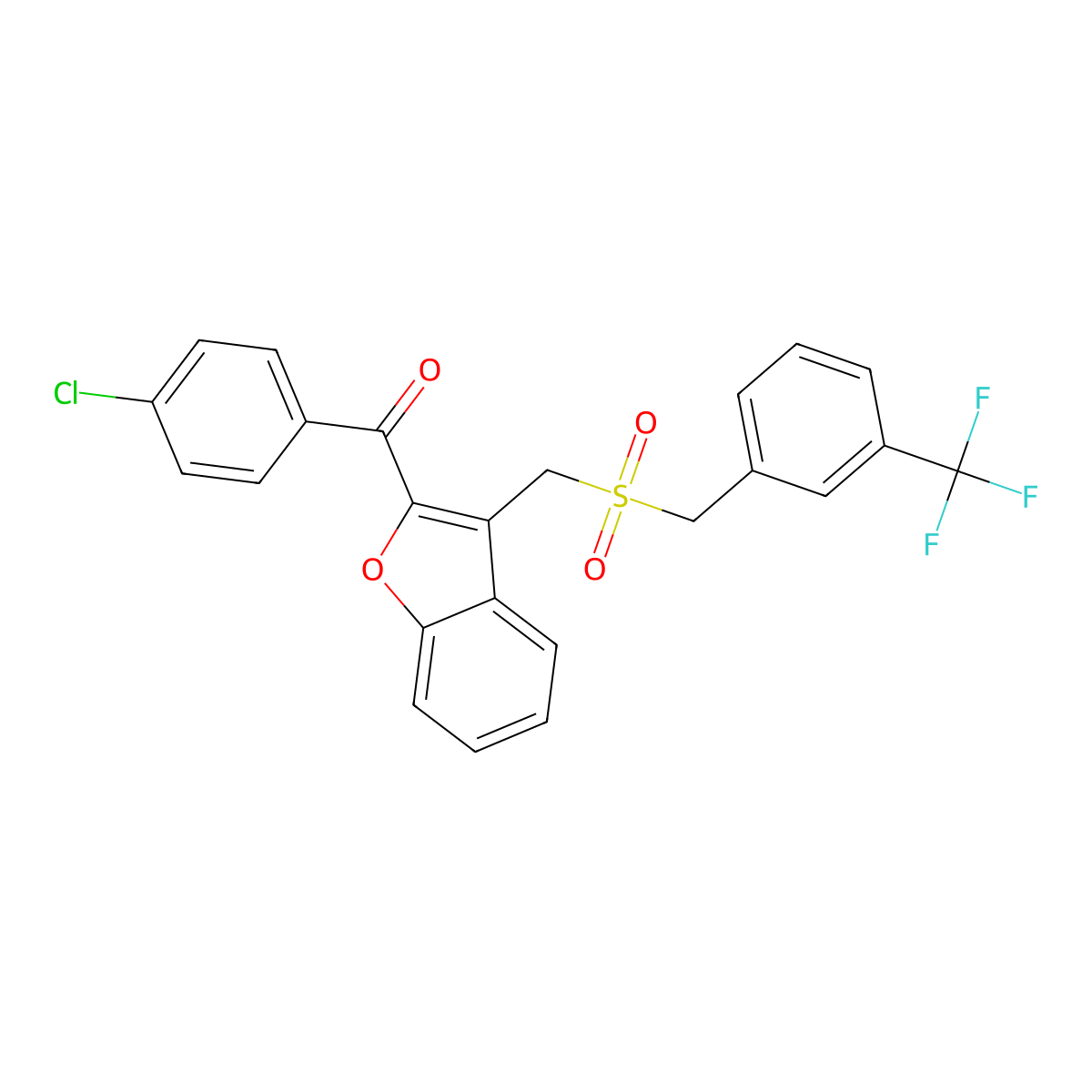 (4-Chlorophenyl)[3-({[3-(trifluoromethyl)benzyl]sulfonyl}methyl)-1-benzofuran-2-yl]methanone molecular structure, CAS 338424-36-5