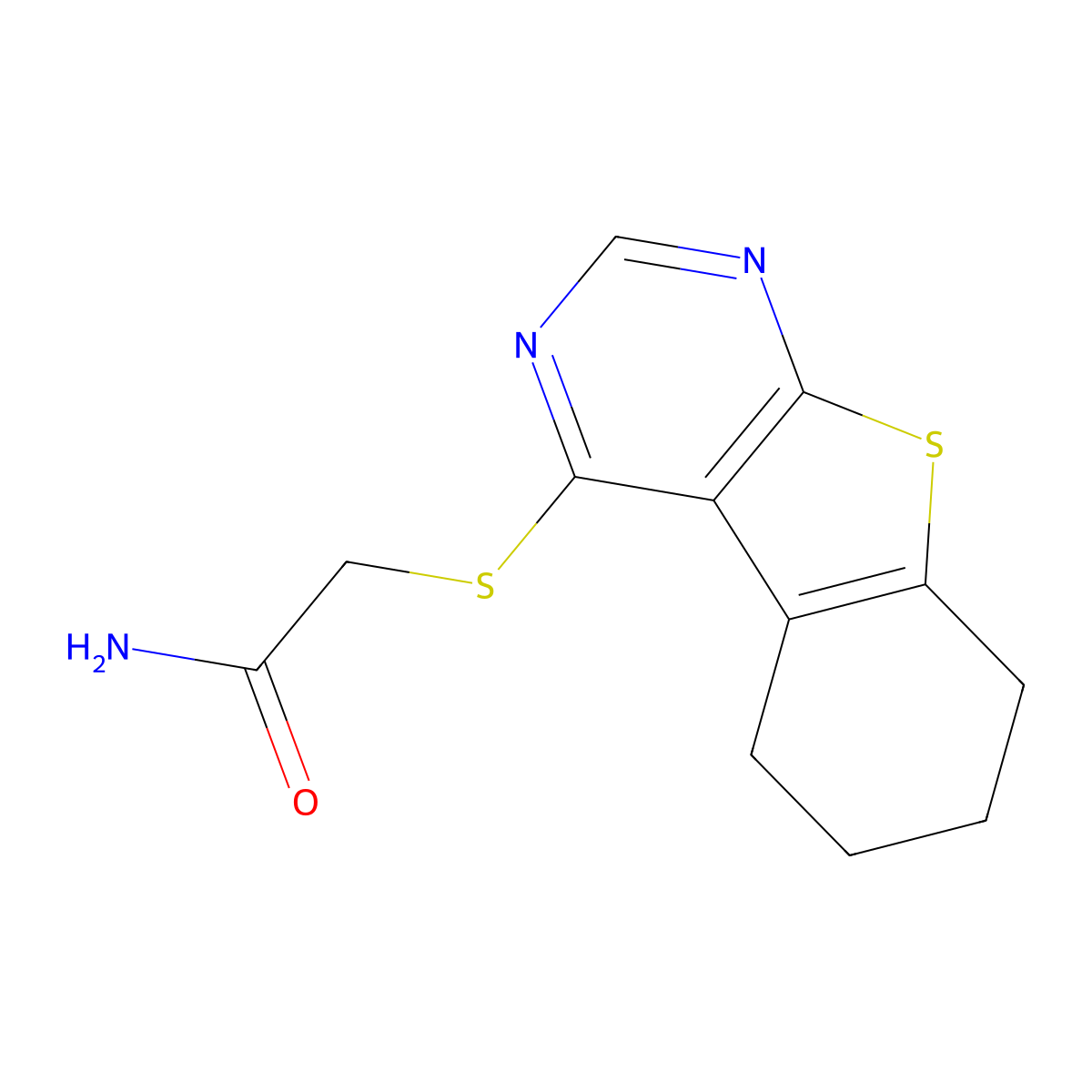 2-(5,6,7,8-Tetrahydro[1]benzothieno[2,3-d]pyrimidin-4-ylsulfanyl)acetamide molecular structure, CAS 338424-46-7
