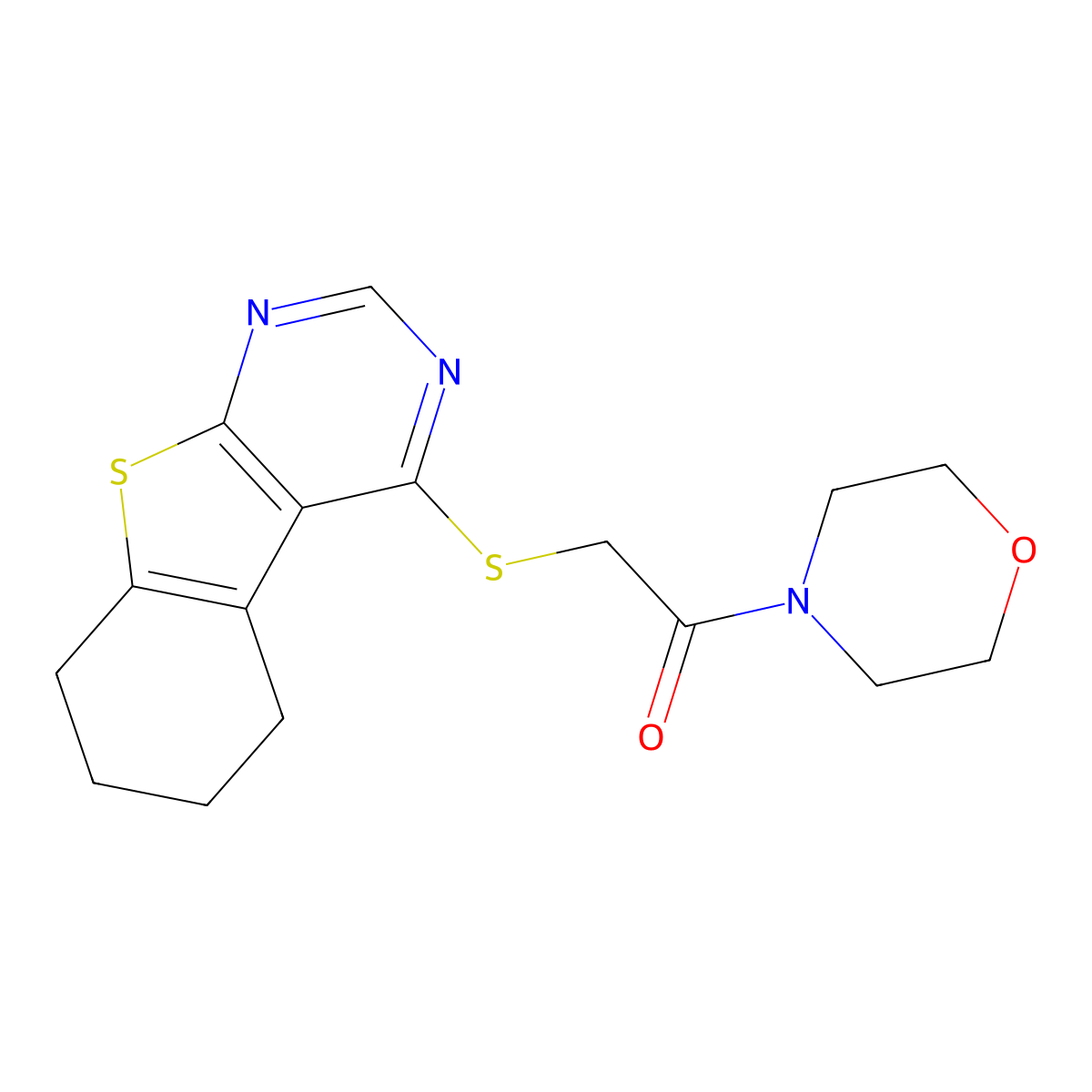1-Morpholin-4-yl-2-(5,6,7,8-tetrahydro-[1]benzothiolo[2,3-d]pyrimidin-4-ylsulfanyl)ethanone molecular structure, CAS 338424-49-0