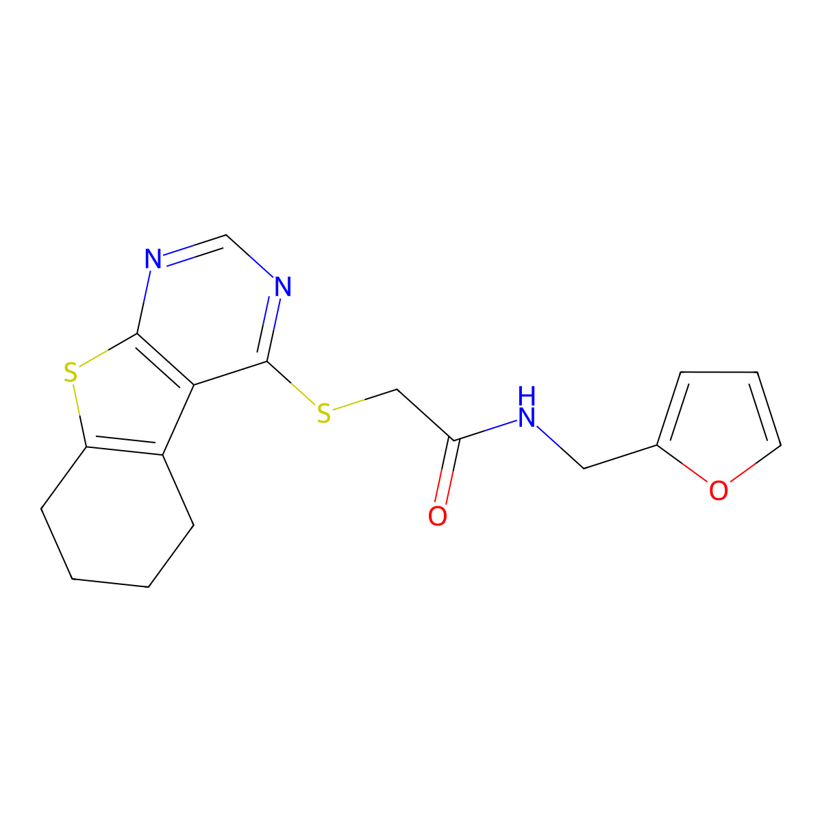 N-(2-Furanylmethyl)-2-[(5,6,7,8-tetrahydro[1]benzothieno[2,3-d]pyrimidin-4-yl)thio]-acetamide molecular structure, CAS 338424-51-4
