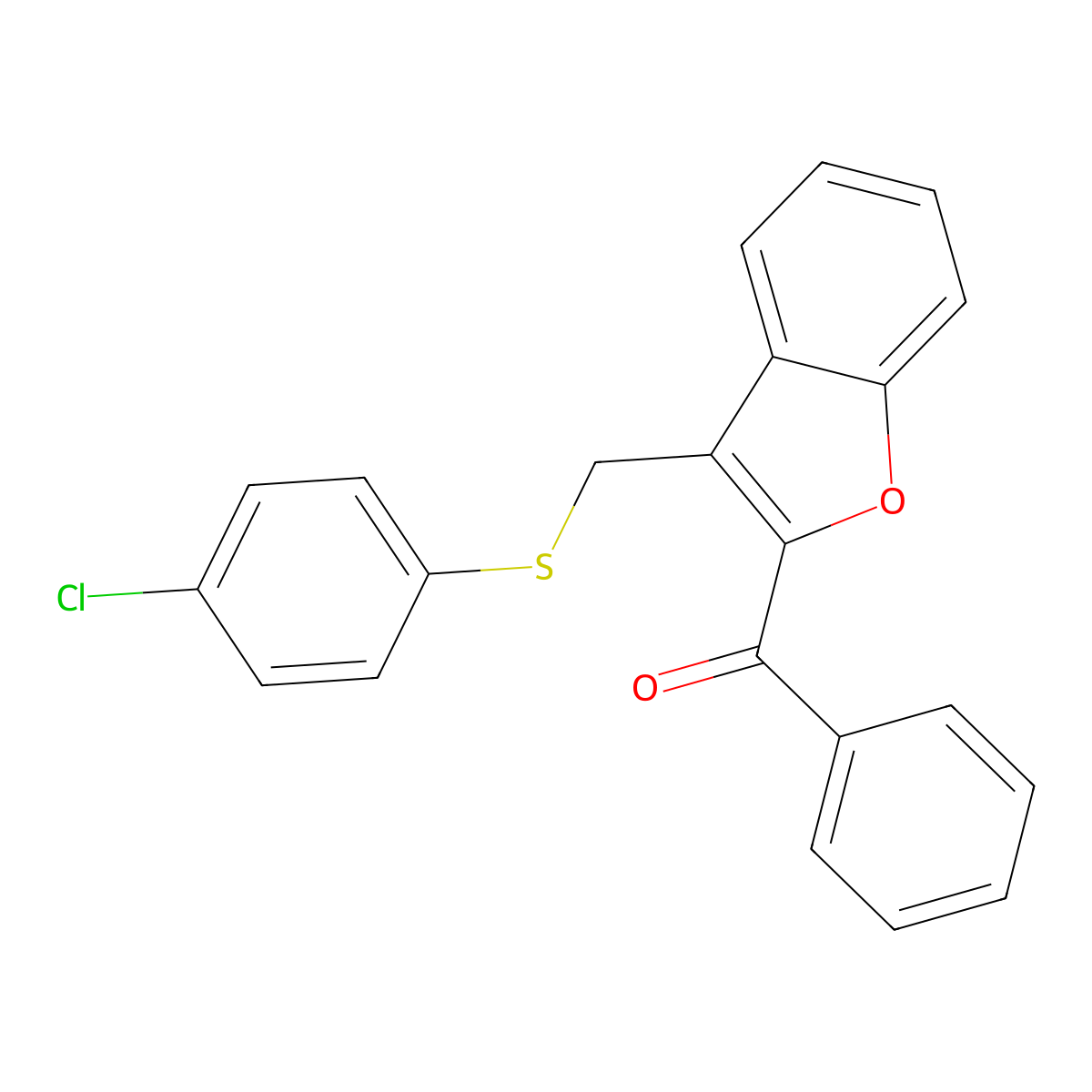 (3-{[(4-Chlorophenyl)sulfanyl]methyl}-1-benzofuran-2-yl)(phenyl)methanone molecular structure, CAS 338424-54-7