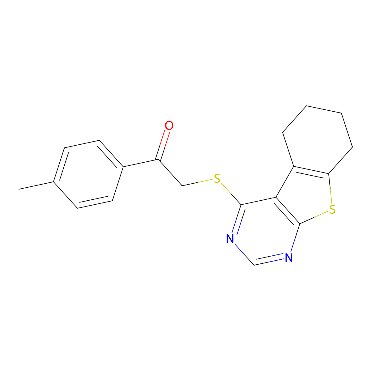 1-(4-Methylphenyl)-2-(5,6,7,8-tetrahydro-[1]benzothiolo[2,3-d]pyrimidin-4-ylsulfanyl)ethanone molecular structure, CAS 338424-59-2