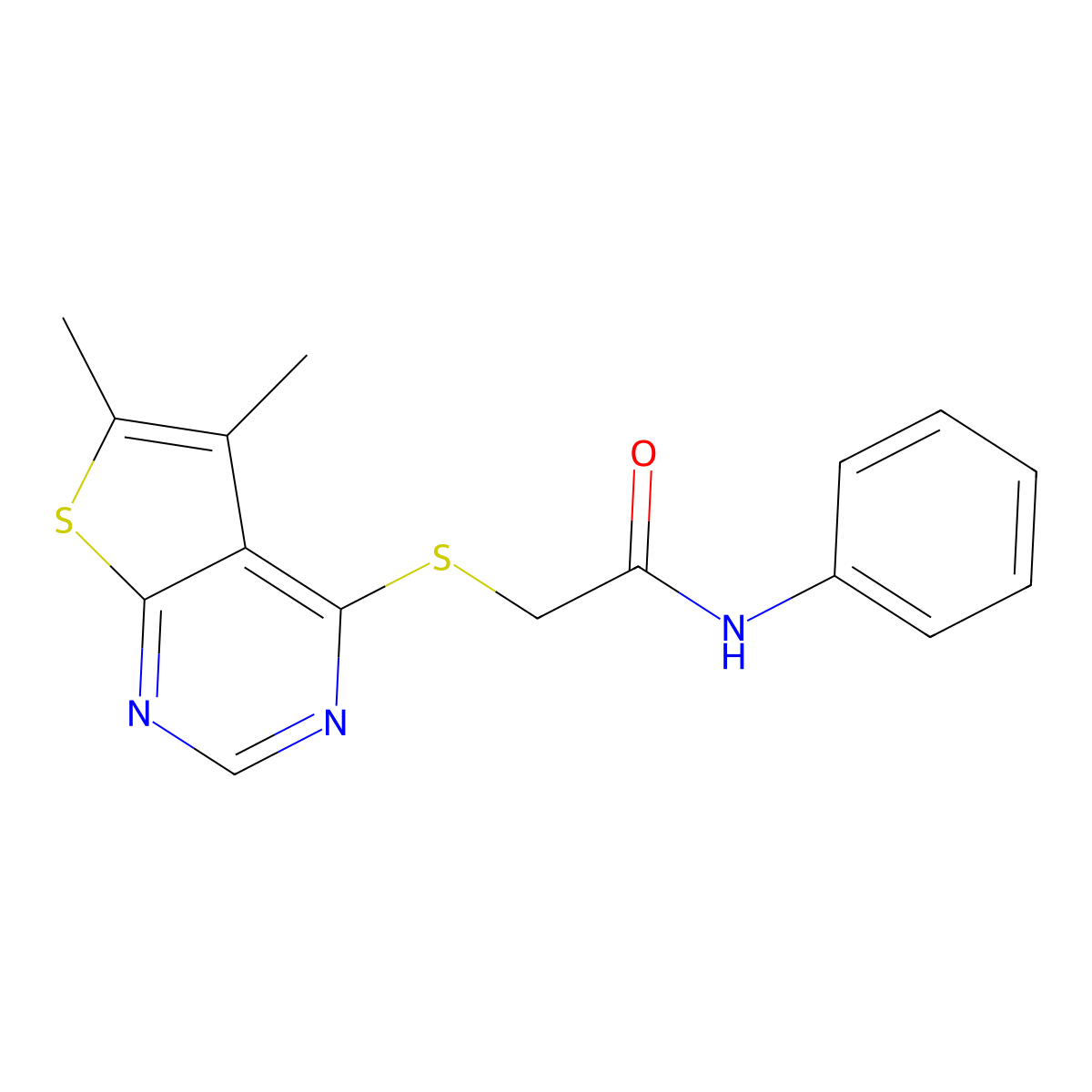 2-(5,6-dimethylthieno[2,3-d]pyrimidin-4-yl)sulfanyl-N-phenylacetamide molecular structure, CAS 338424-66-1
