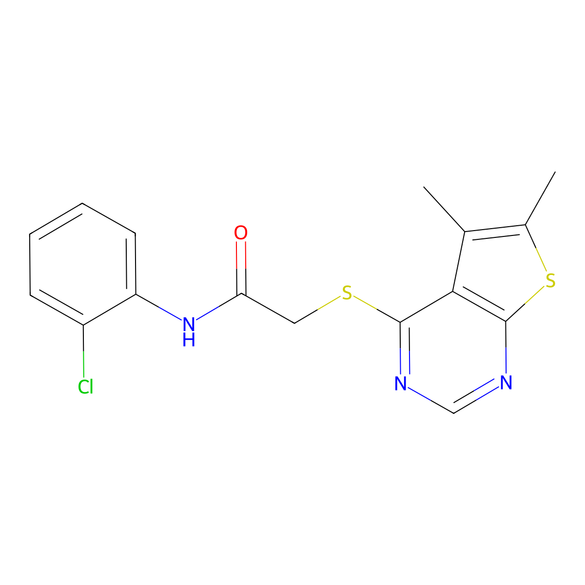 2-(5,6-dimethylthiopheno[3,2-e]pyrimidin-4-ylthio)-N-(2-chlorophenyl)acetamide molecular structure, CAS 338424-85-4