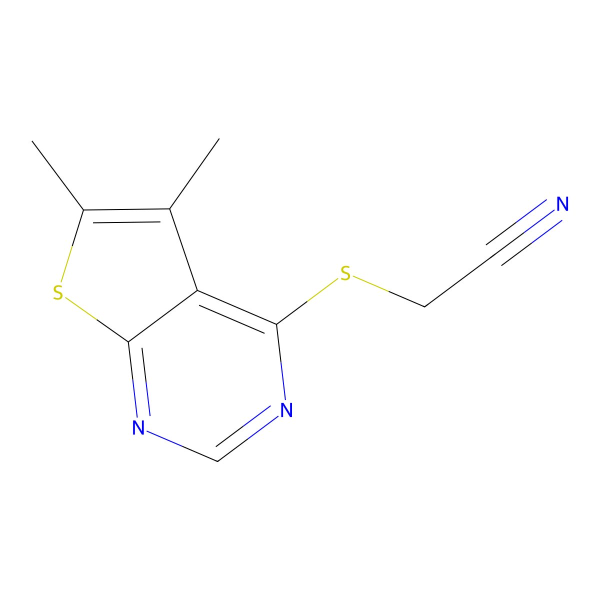 2-(5,6-Dimethylthieno[2,3-d]pyrimidin-4-yl)sulfanylacetonitrile molecular structure, CAS 338424-97-8