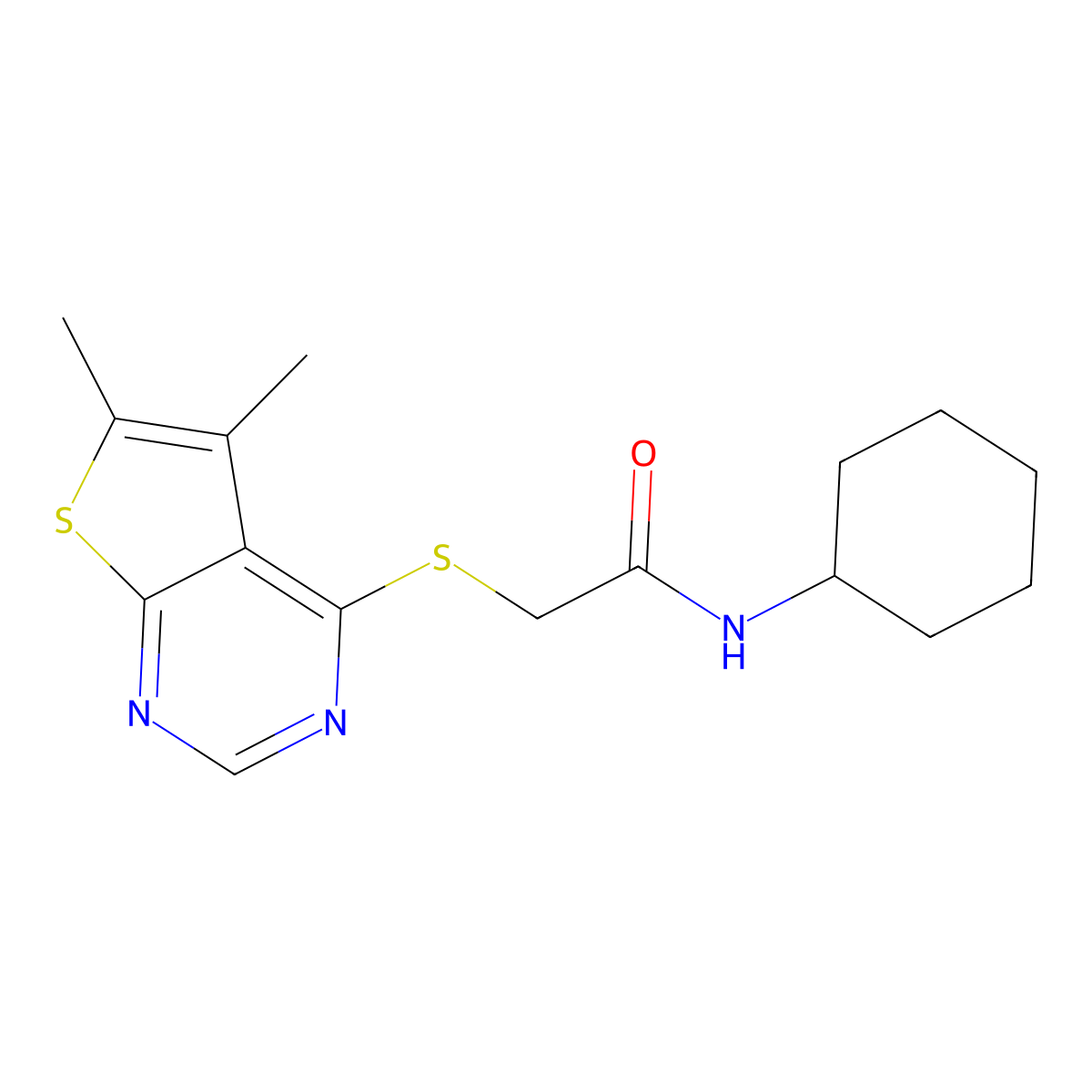 N-cyclohexyl-2-(5,6-dimethylthieno[2,3-d]pyrimidin-4-yl)sulfanylacetamide molecular structure, CAS 338424-99-0