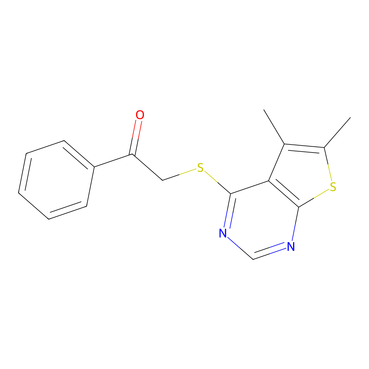 2-(5,6-Dimethylthieno[2,3-d]pyrimidin-4-yl)sulfanyl-1-phenylethanone molecular structure, CAS 338425-04-0